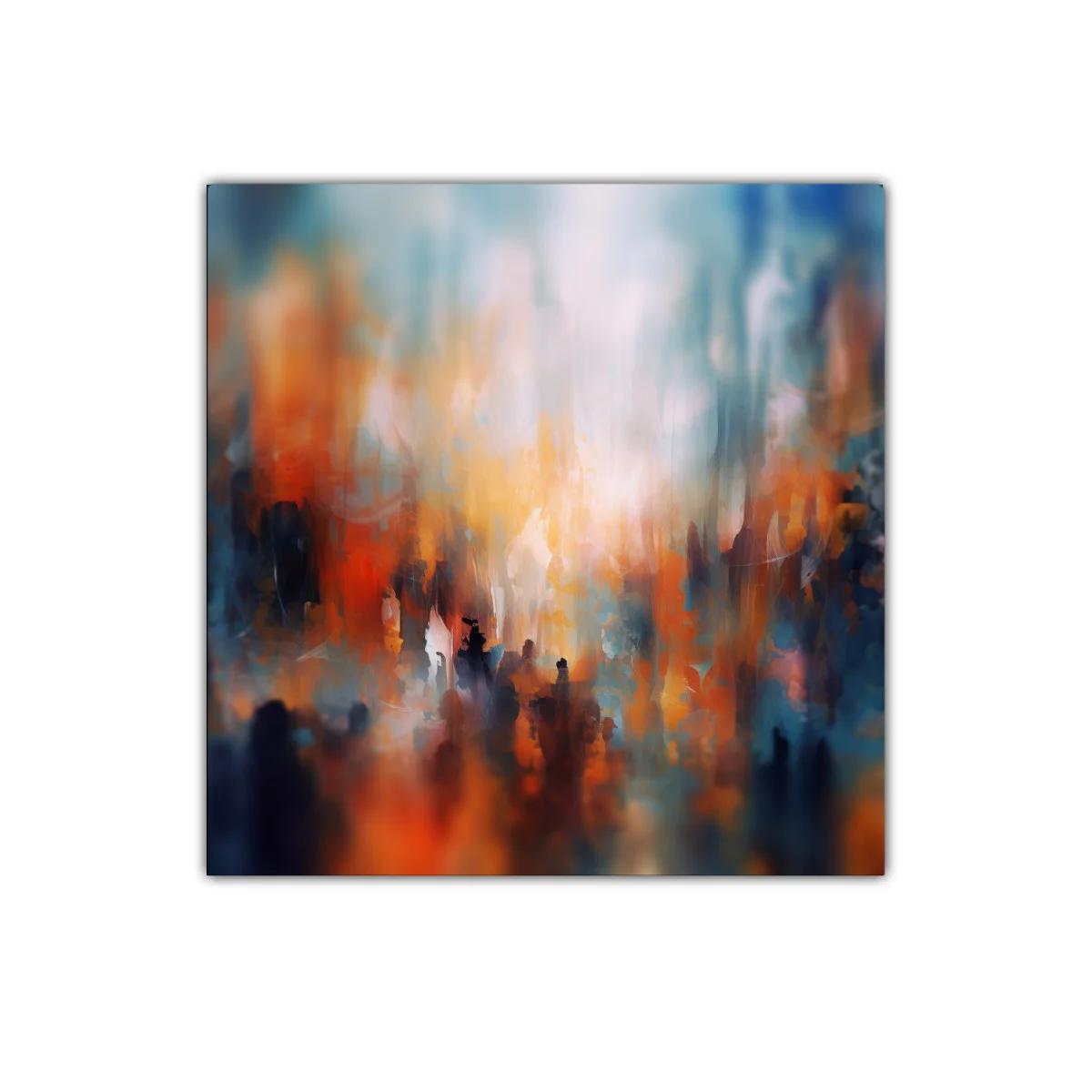 Cuadro Abstracto con Tonos Cálidos y Fríos en Armonía — miniatura 1