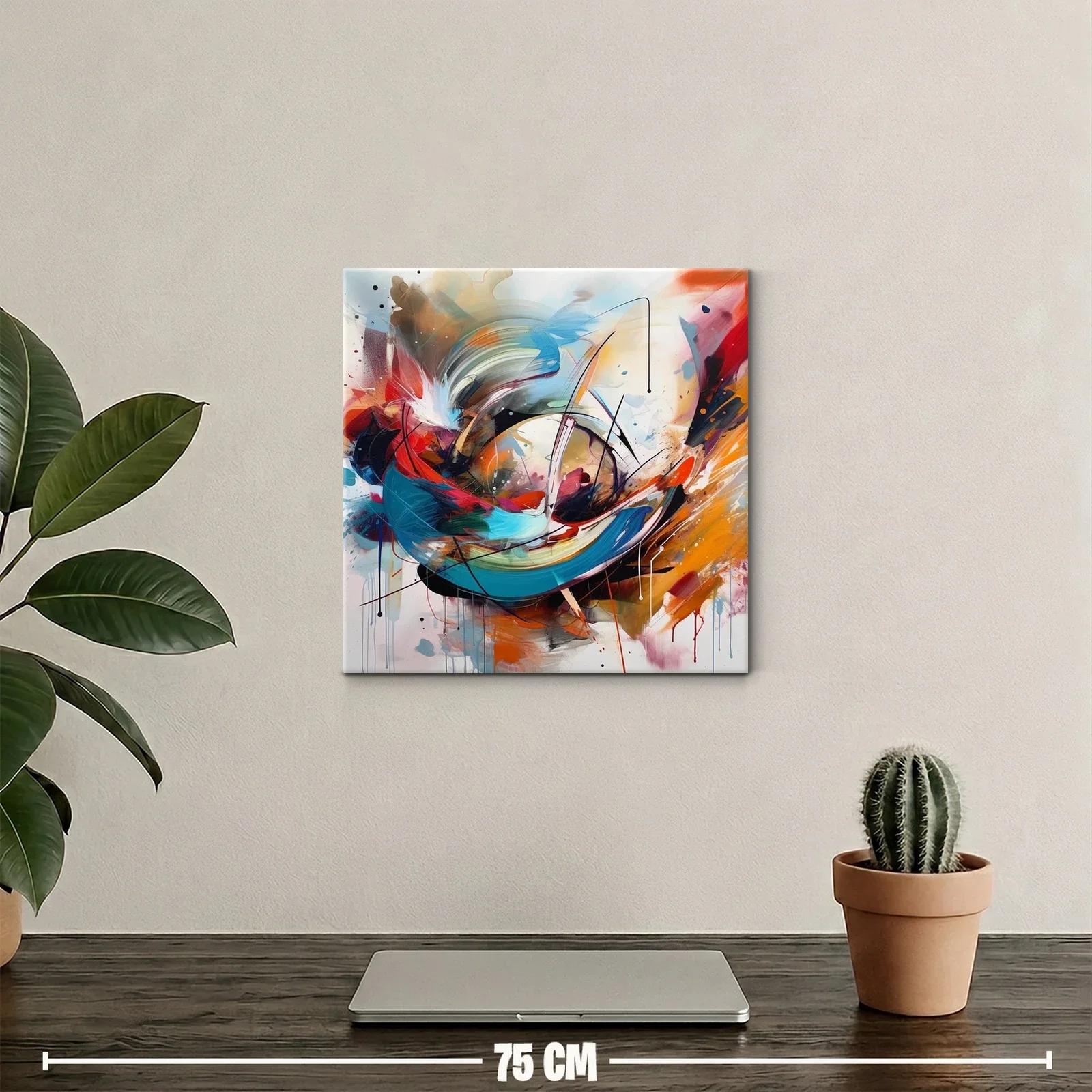 Cuadro abstracto con vibrantes tonos cálidos y fríos en movimiento — miniatura 2