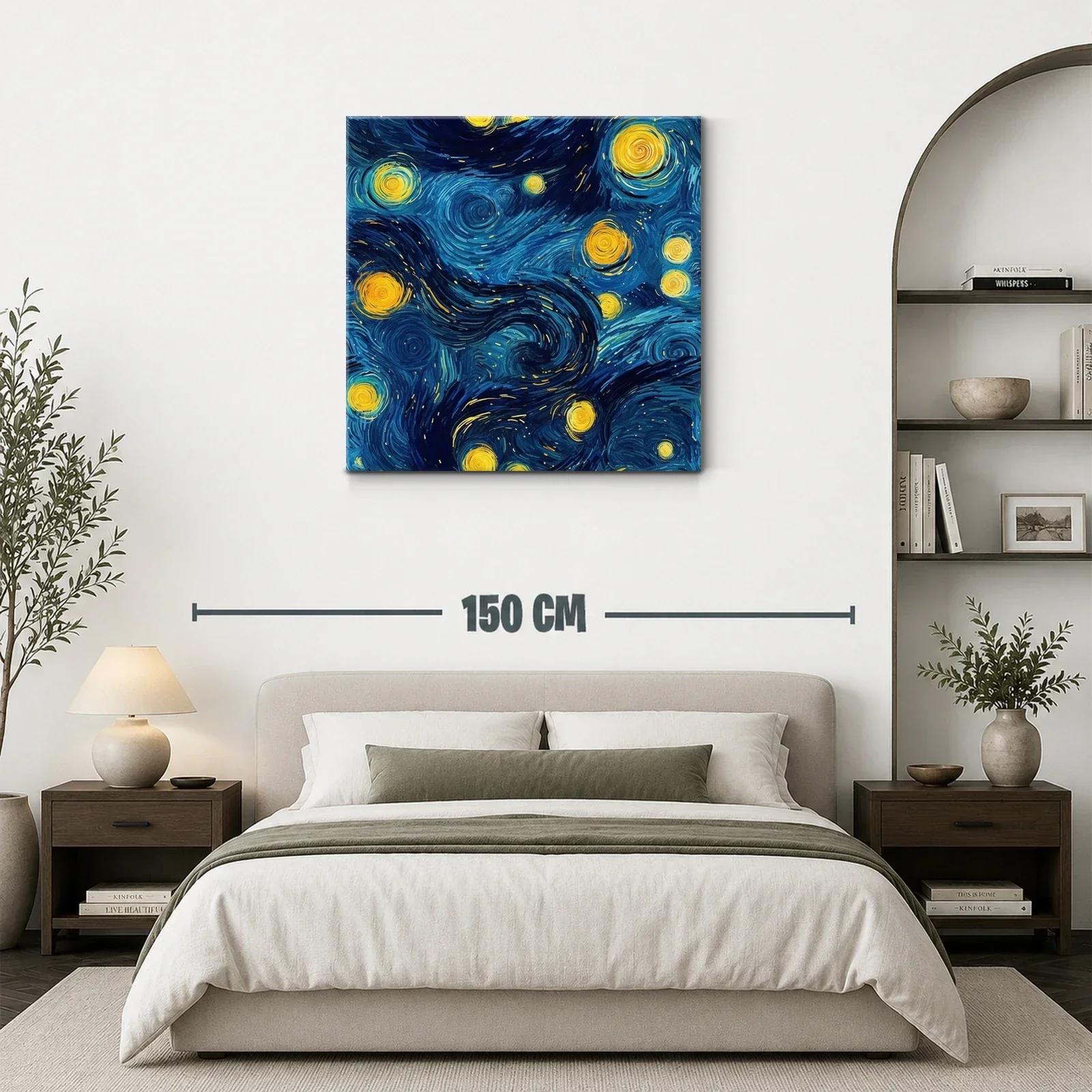 Cuadro vibrante con cielo estrellado en tonos azules y amarillos — miniatura 3