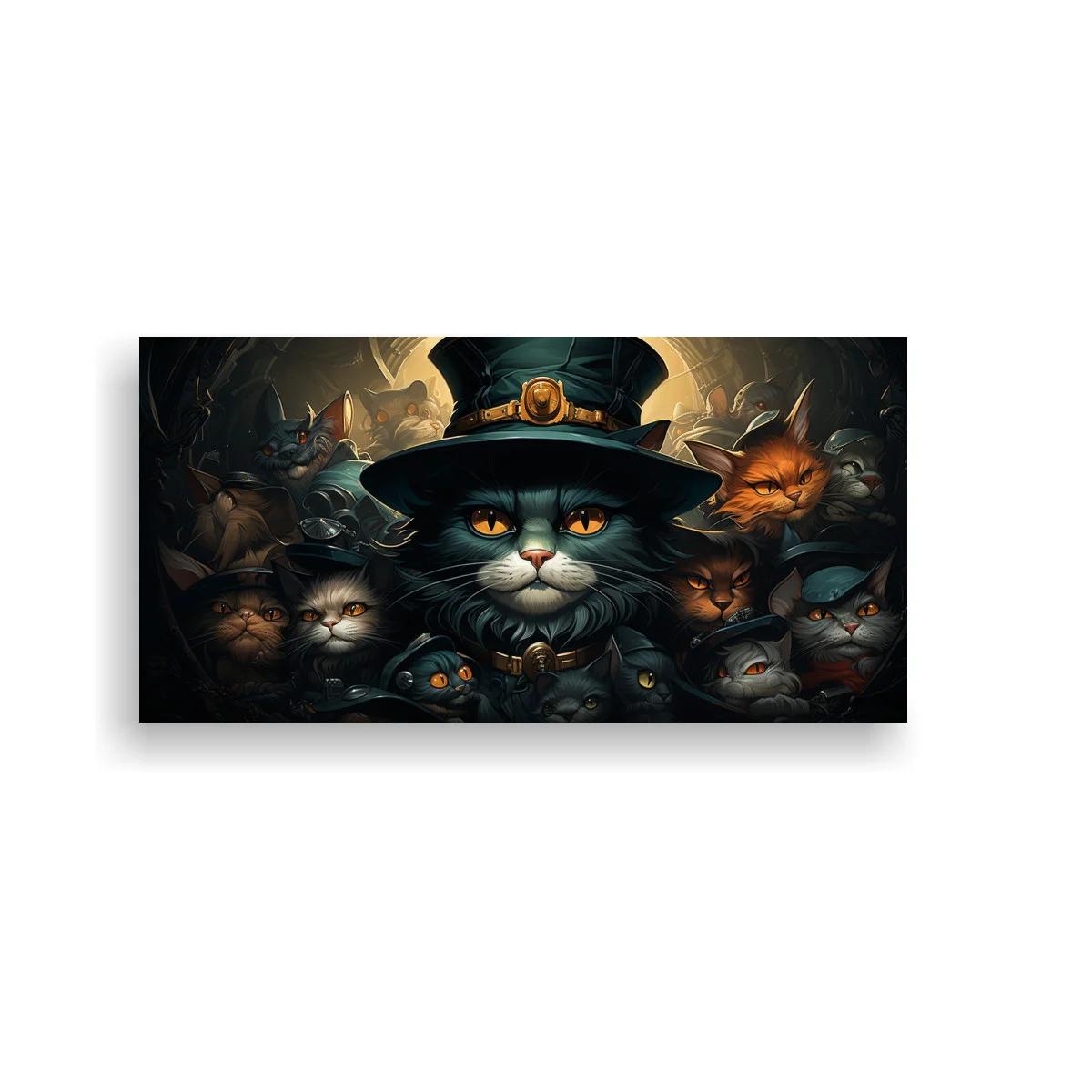 Cuadro gato negro con sombrero de copa y detalles de vestimenta — imagen principal