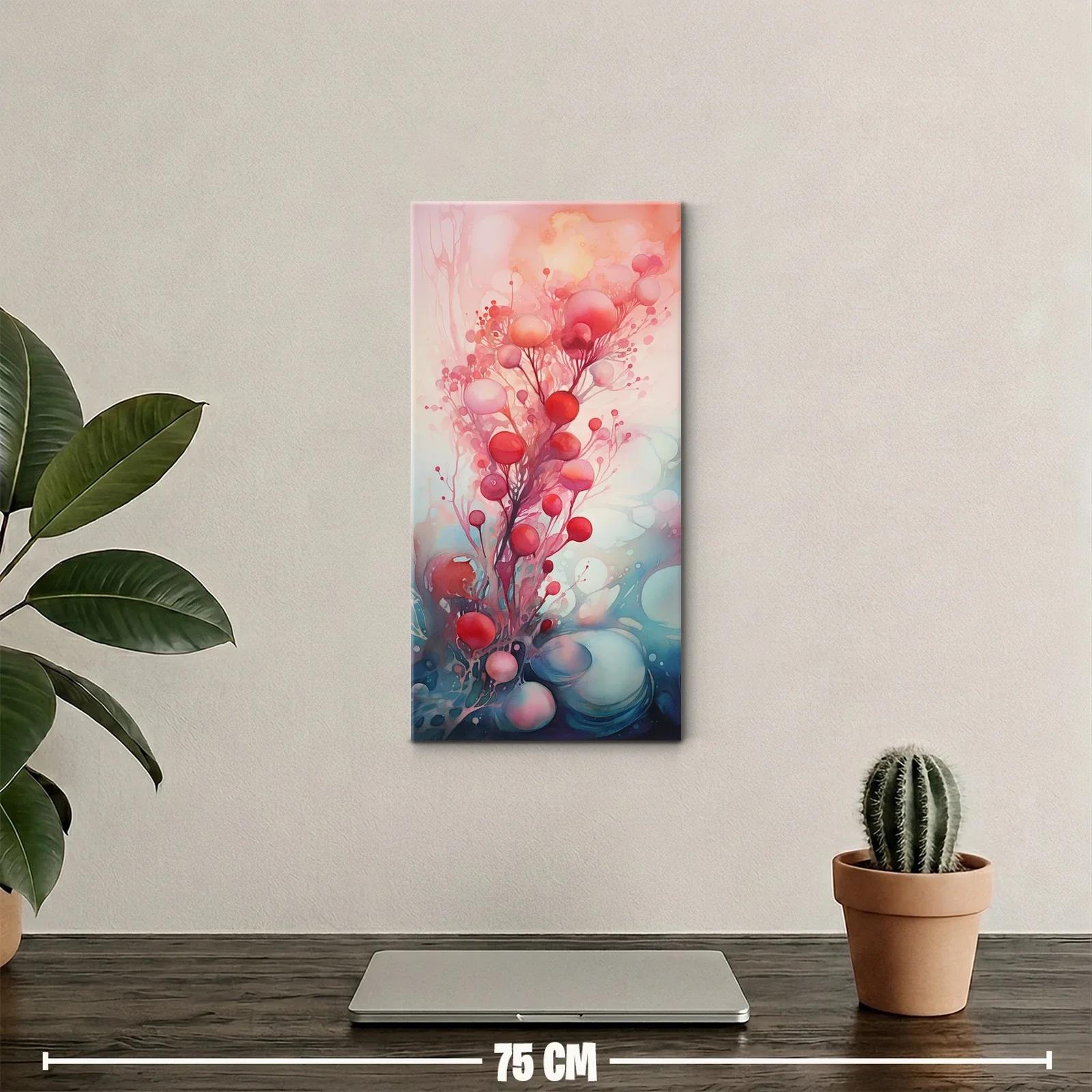 Cuadro rama con bayas rojas y rosadas y hojas finas — miniatura 2