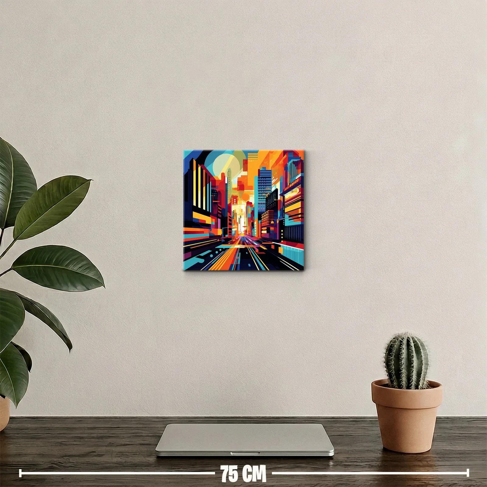 Ciudad vibrante con colores intensos y perspectiva dinámica — miniatura 2