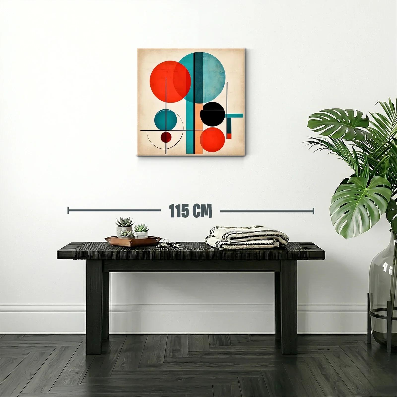 Cuadro abstracto con círculos en tonos rojo y azul vibrante — miniatura 2