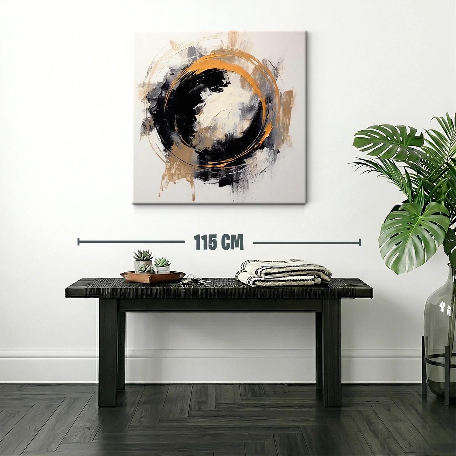 Cuadro abstracto con círculo dinámico en tonos tierra y negro — miniatura 2