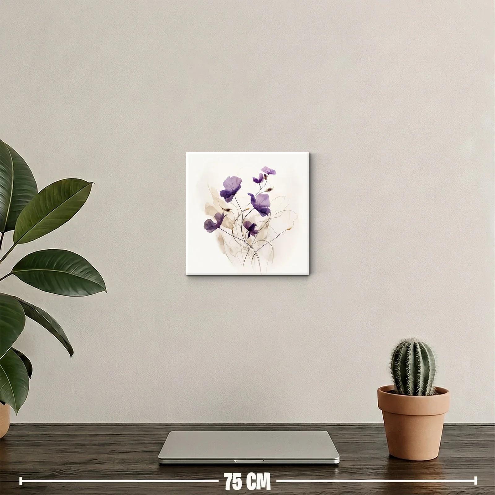 Cuadro decorativo con delicadas flores moradas y líneas suaves — miniatura 2