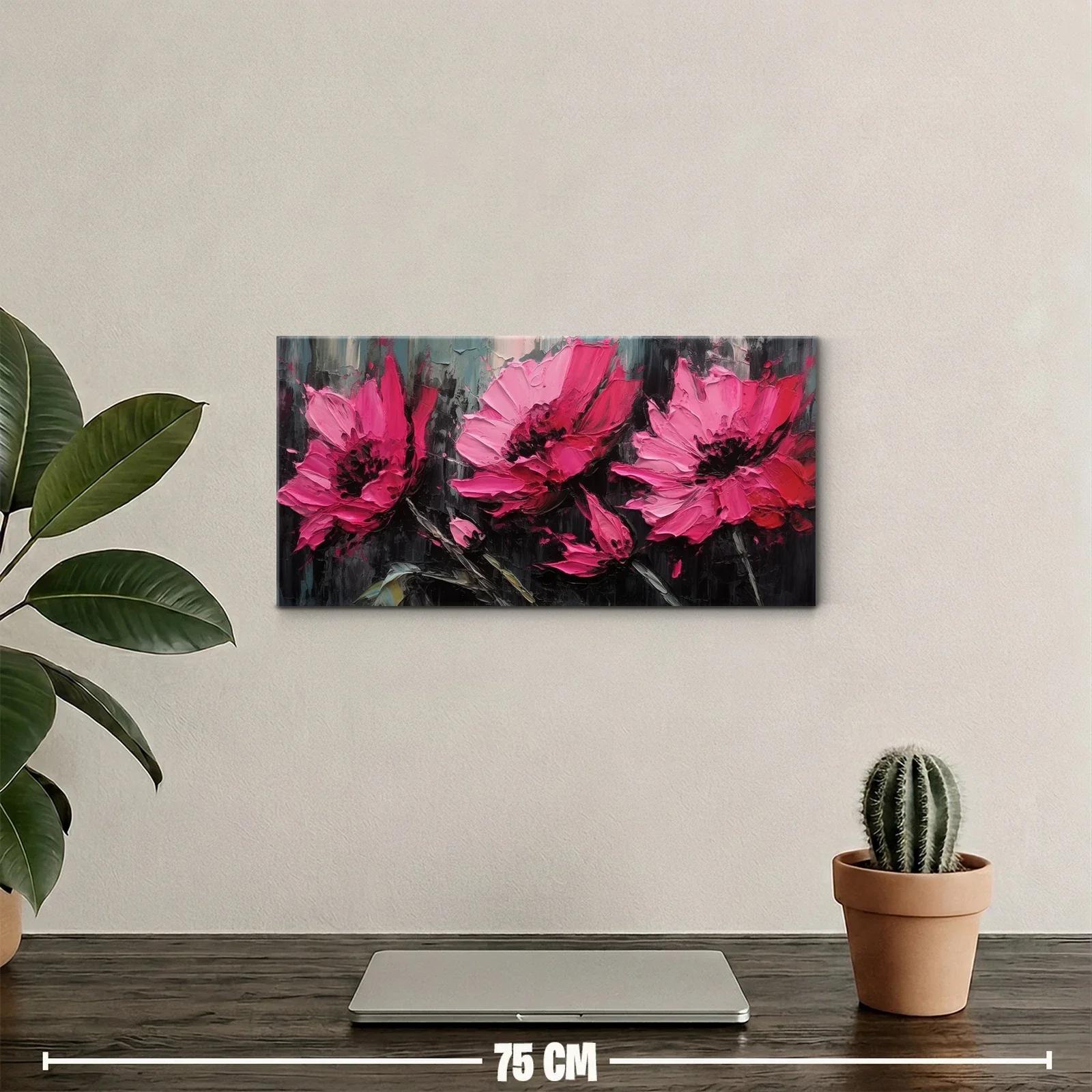 Cuadro de amapolas rosas con fondo oscuro gestual — miniatura 2