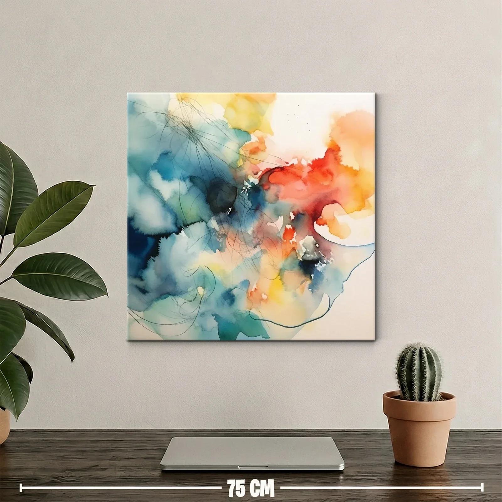 Cuadro abstracto con vibrantes tonos azules y cálidos rojos — miniatura 2