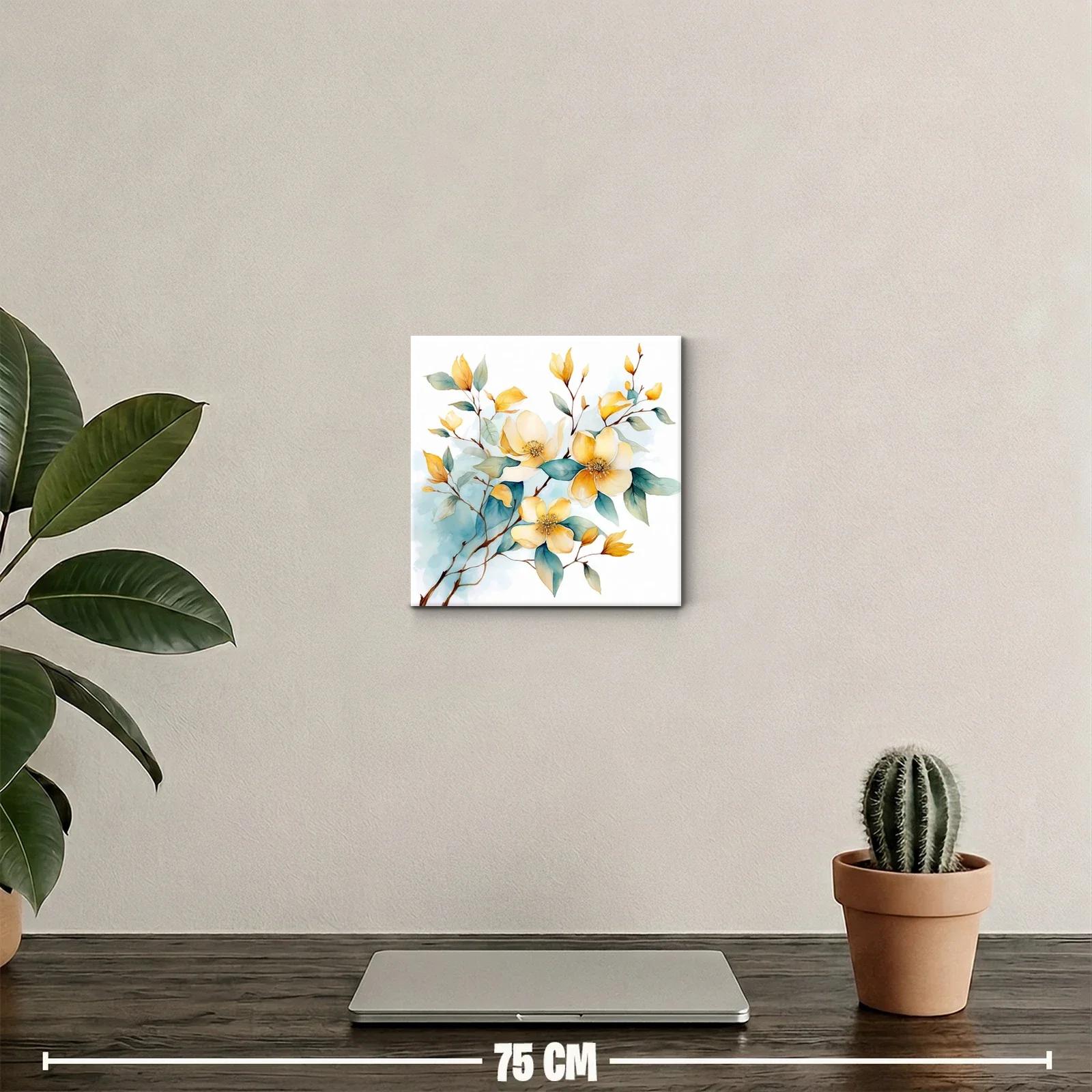 Cuadro decorativo con flores amarillas y hojas en tonos verdes — miniatura 2