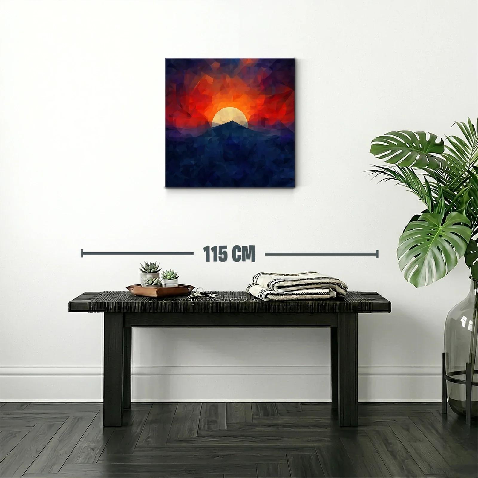 Atardecer geométrico con montaña y sol brillante — miniatura 2