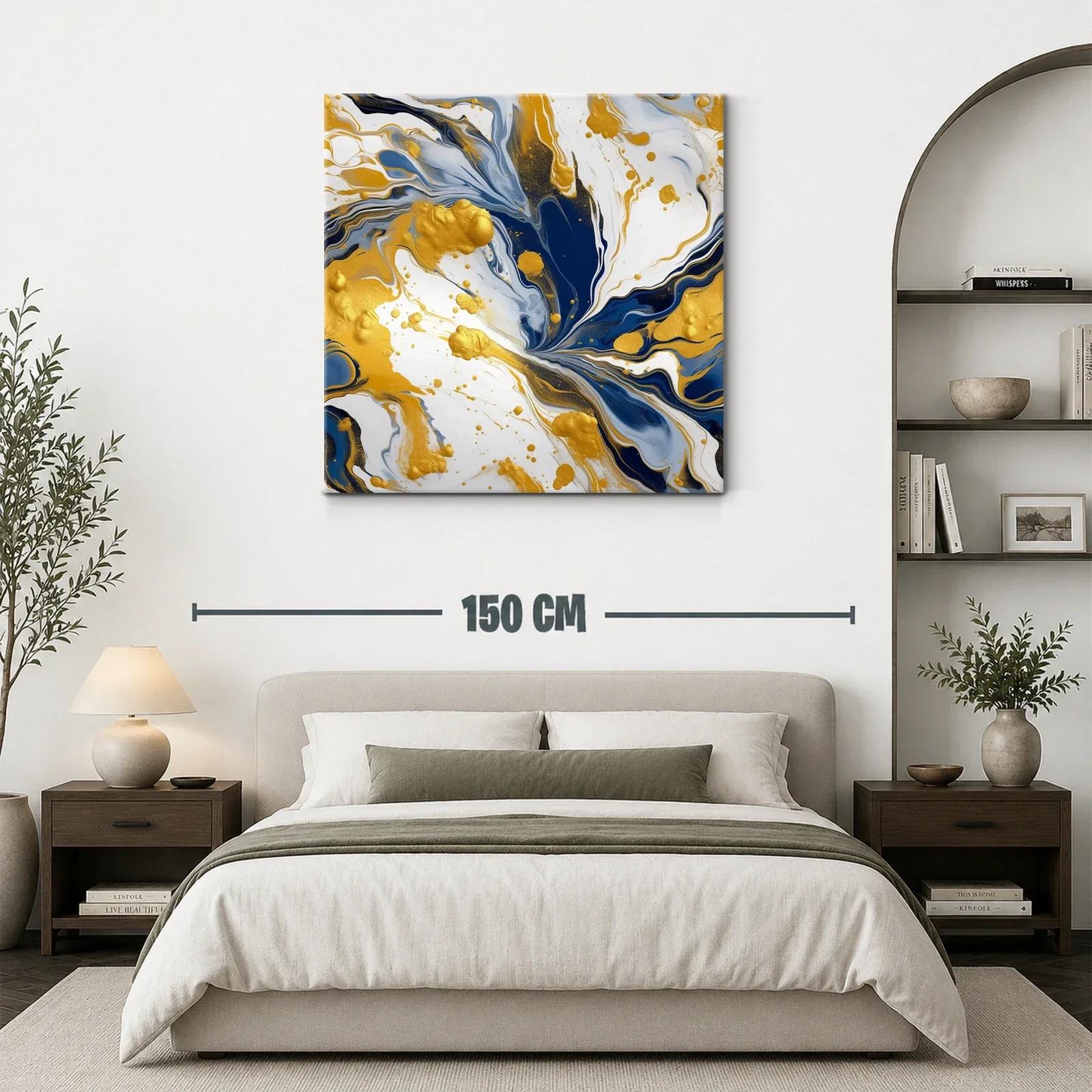 Cuadro abstracto con tonos dorados y azules intensos — miniatura 3