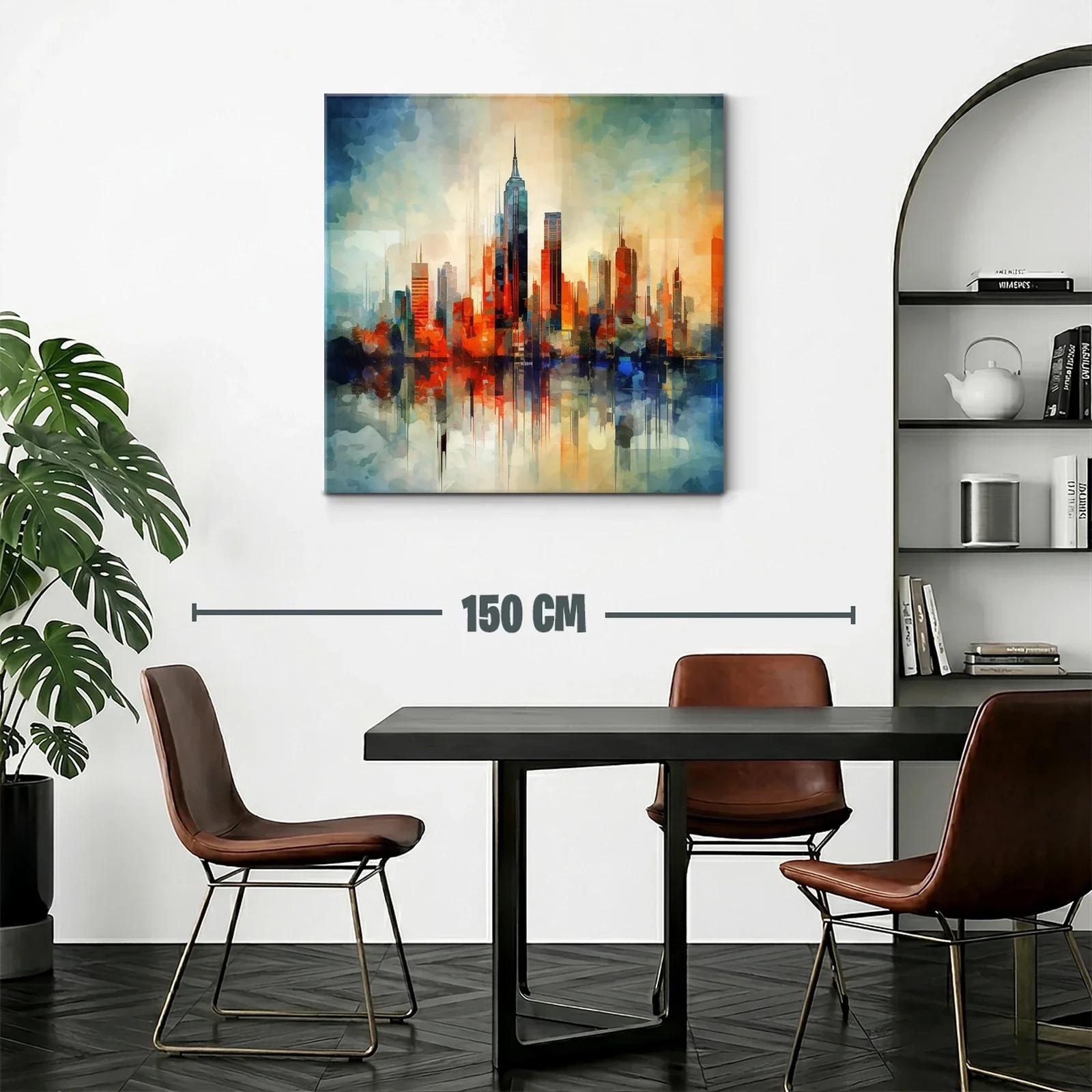 Ciudad vibrante al atardecer con reflejos abstractos — miniatura 2