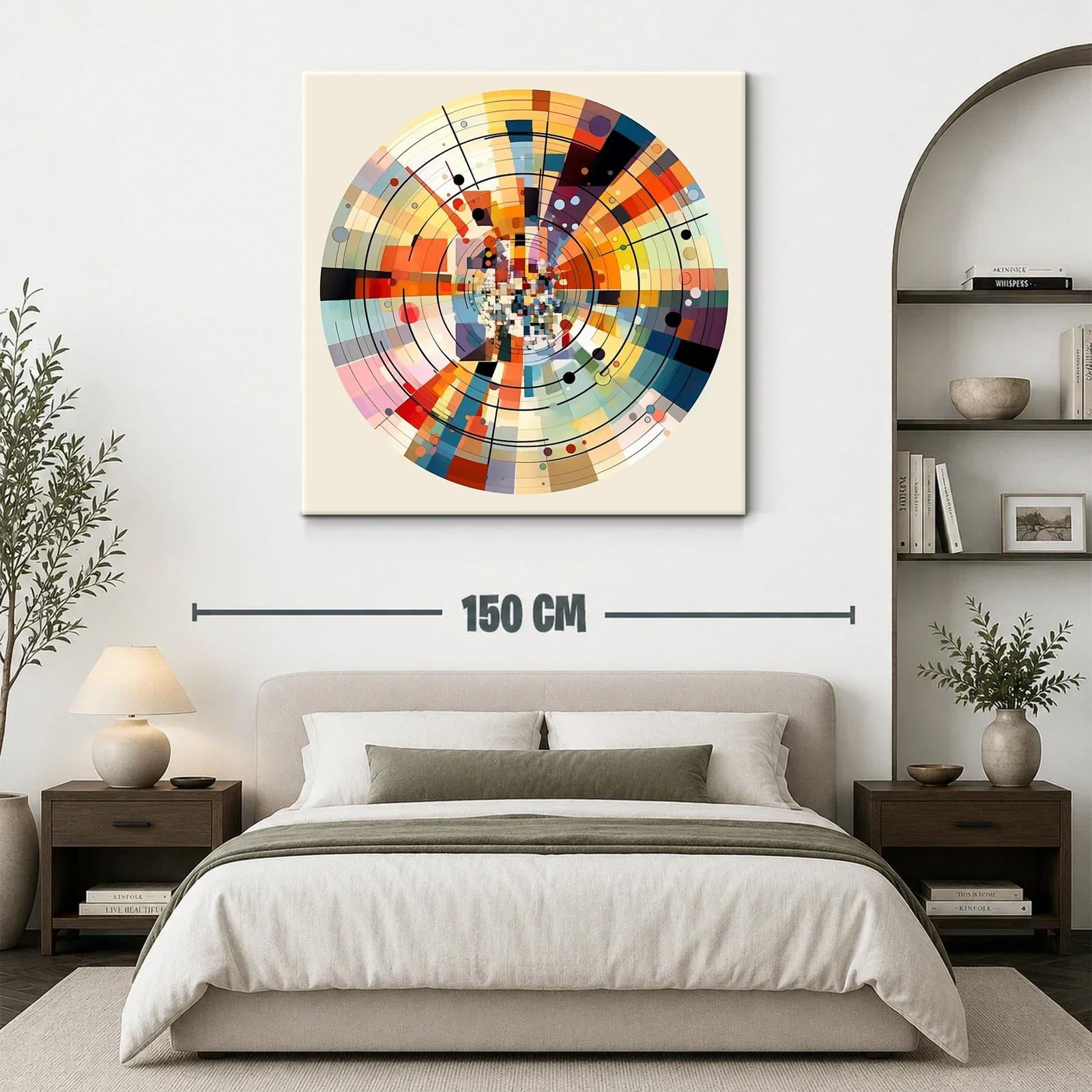 Cuadro abstracto circular con tonos cálidos y fríos modernos — miniatura 3