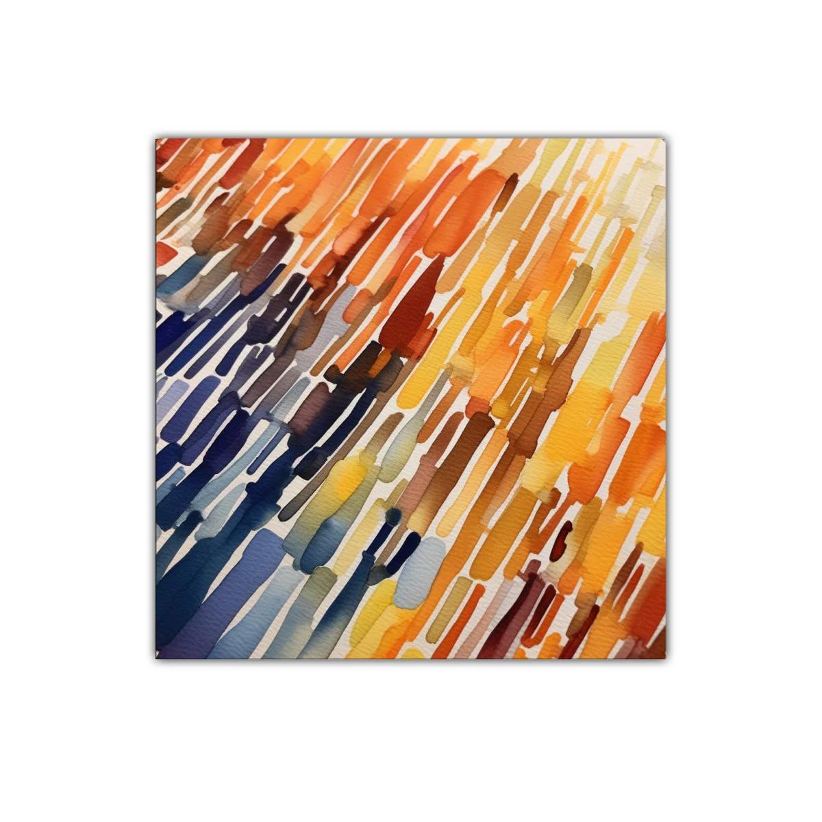 Arte abstracto con tonos cálidos y fríos en trazos verticales — imagen principal