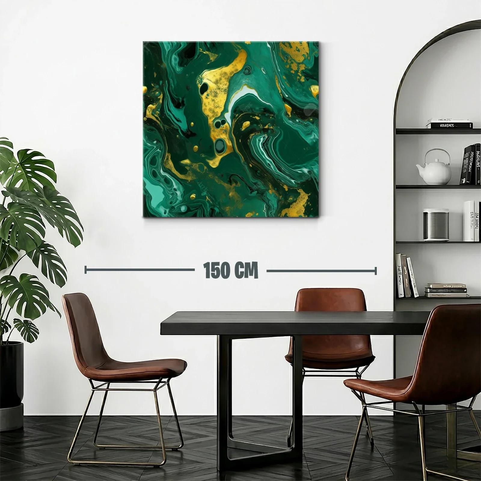 Arte Abstracto en Verde y Dorado con Movimiento Fluido — miniatura 2