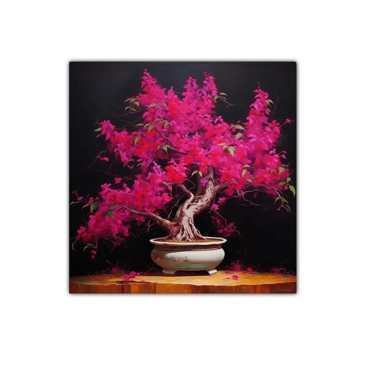 Árbol Bonsái en Floración Fucsia en Ambiente Oscuro — miniatura 1