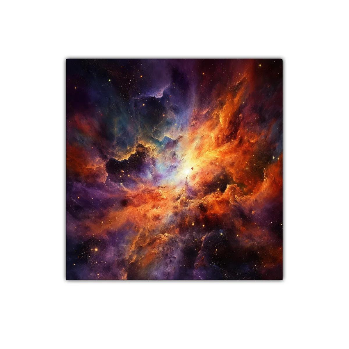 Cuadro abstracto de explosión cósmica en tonos cálidos y fríos — miniatura 1