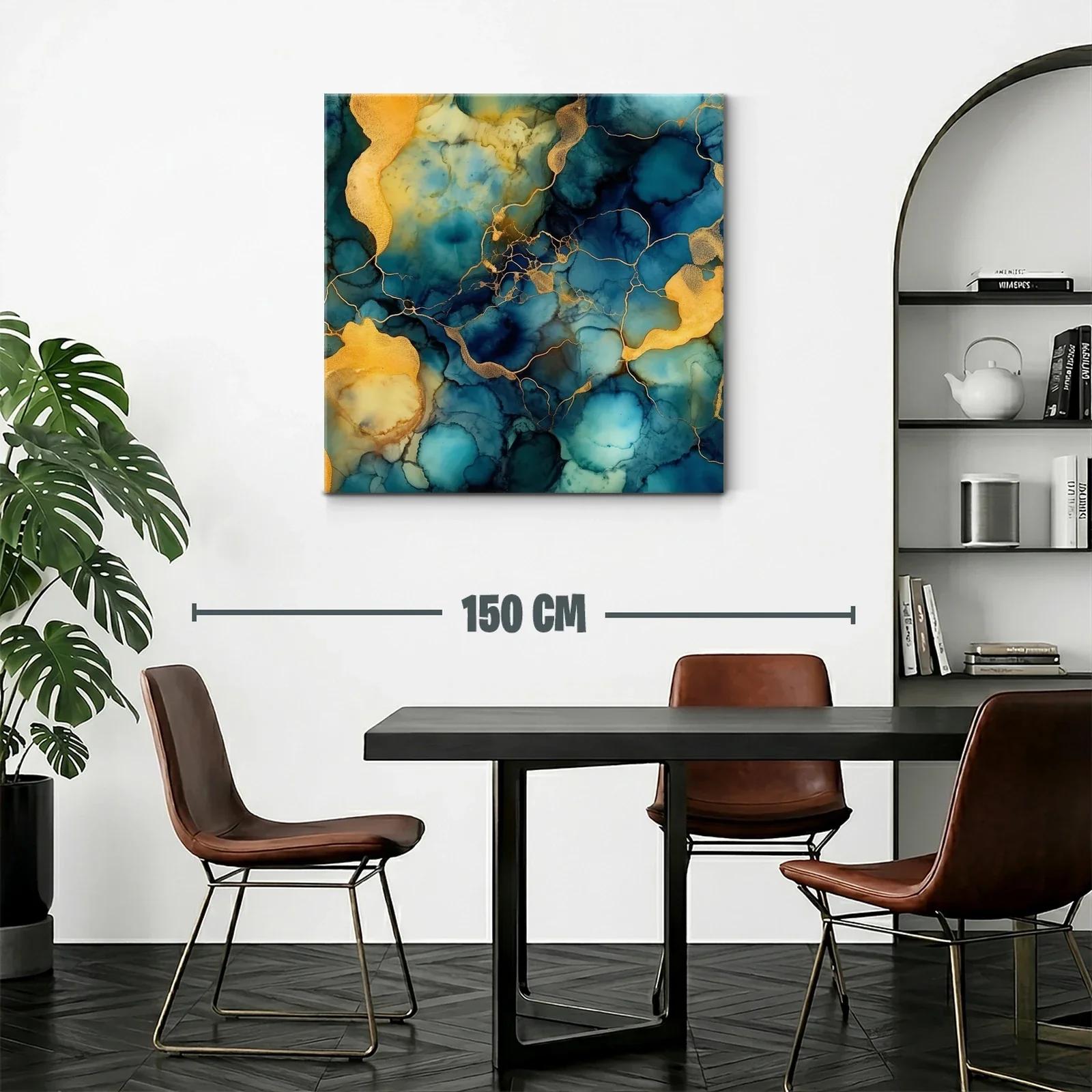 Cuadro abstracto en tonos azules y dorados modernos — miniatura 2
