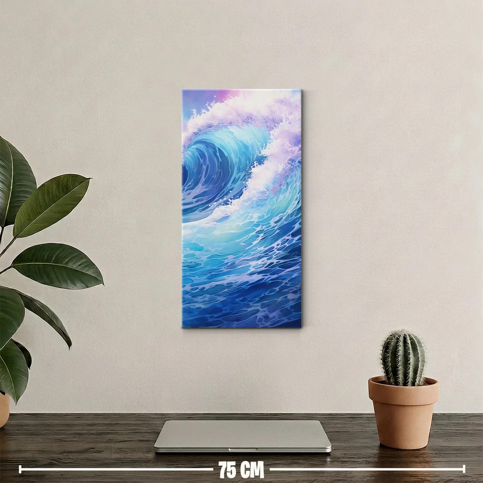 Cuadro ola del mar con espuma y cielo rosado — miniatura 2