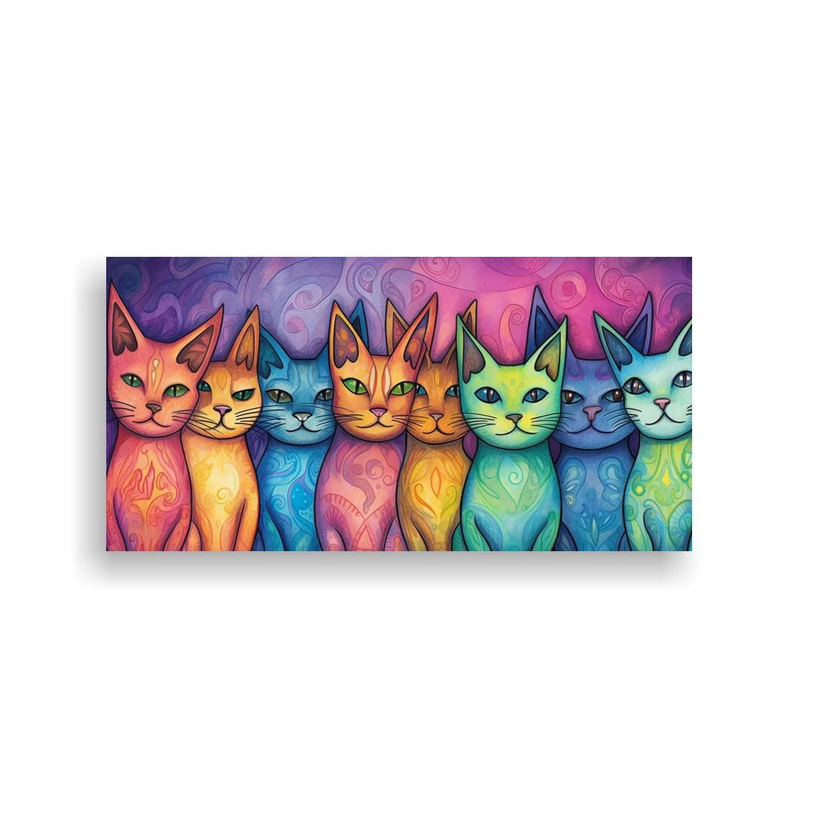 Cuadro gatos de colores en fila — imagen principal