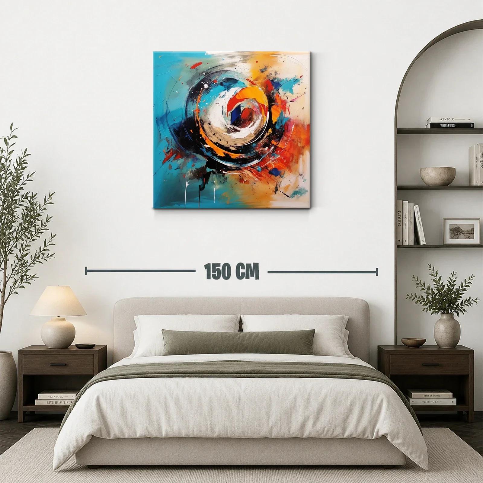 Cuadro abstracto con remolinos en tonos vibrantes y cálidos — miniatura 3