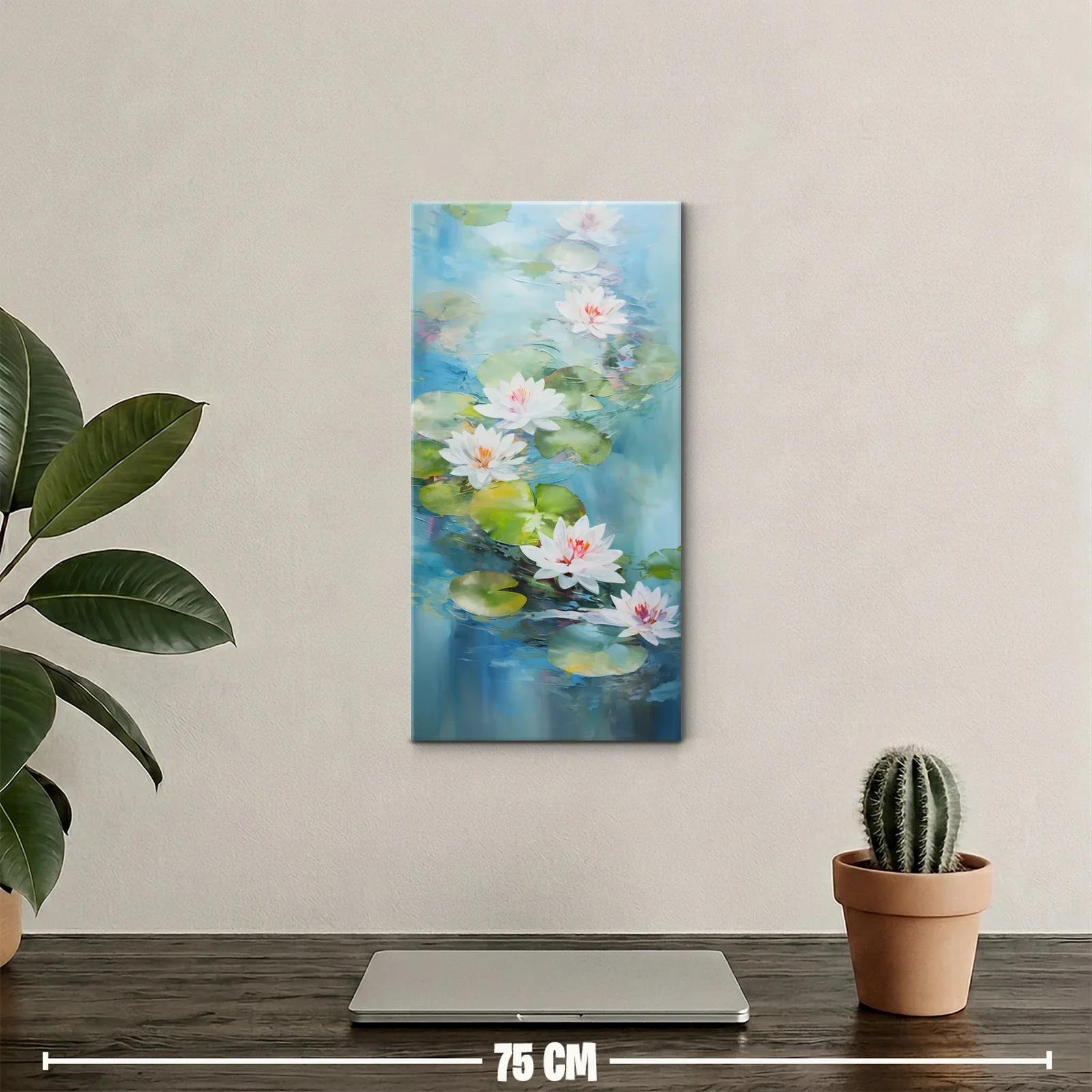Cuadro nenúfares con flores blancas y rosadas sobre agua azul — miniatura 2