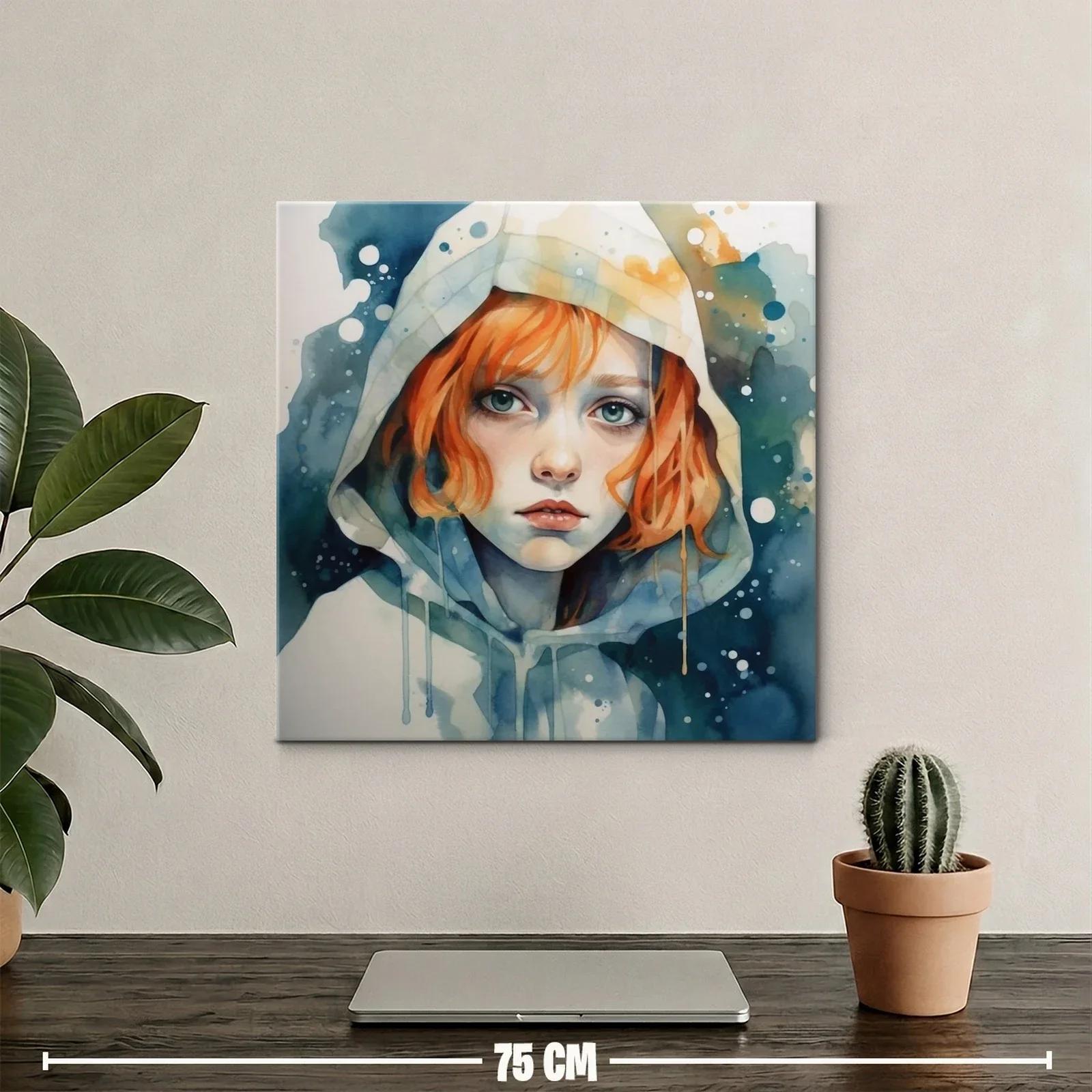 Retrato expresivo con capucha y cabello rojo vibrante — miniatura 2