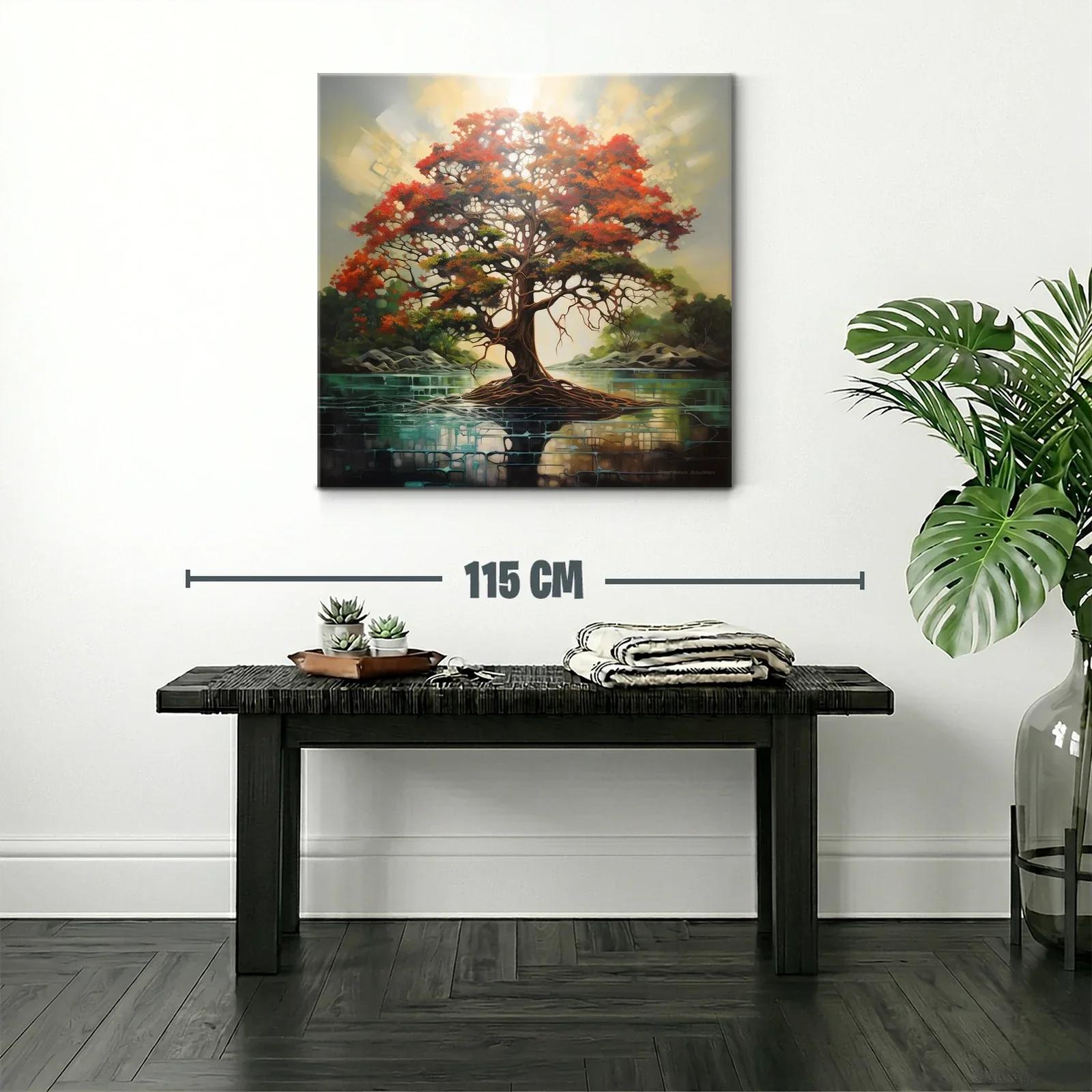 Árbol vibrante con raíces sobre lago sereno — miniatura 2