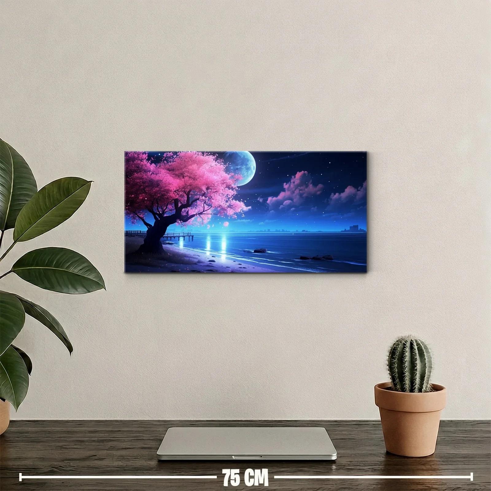 Cuadro cerezo en flor junto al mar nocturno — miniatura 2