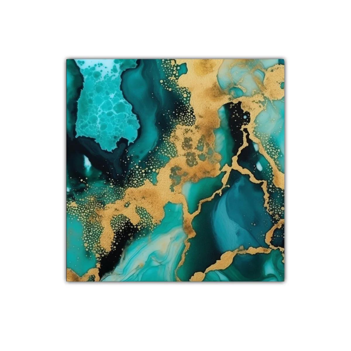 Cuadro decorativo con diseño abstracto en tonos azul y dorado — miniatura 1