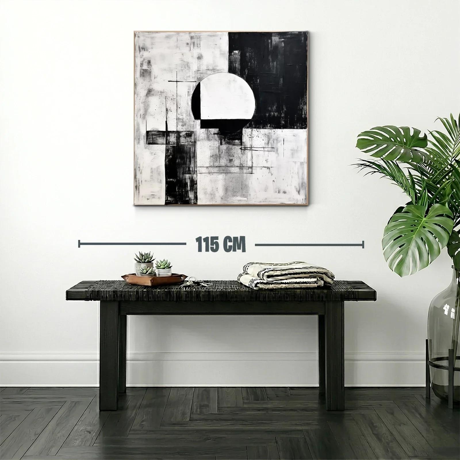 Cuadro abstracto en blanco y negro con formas geométricas — miniatura 2