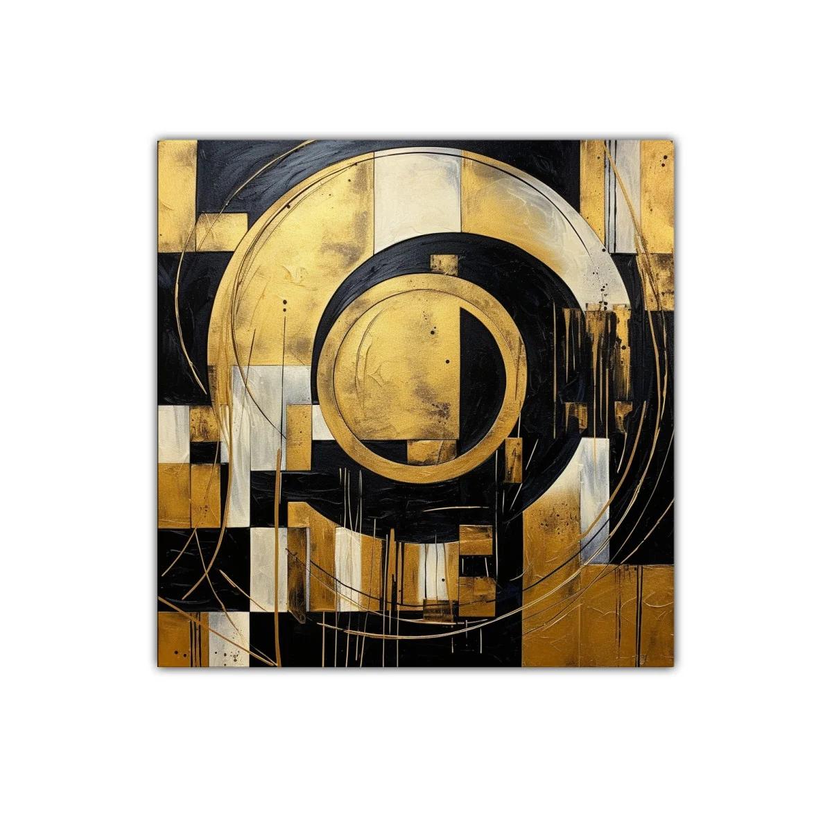 Cuadro Abstracto con Círculos Dorados y Negro Elegante — miniatura 1