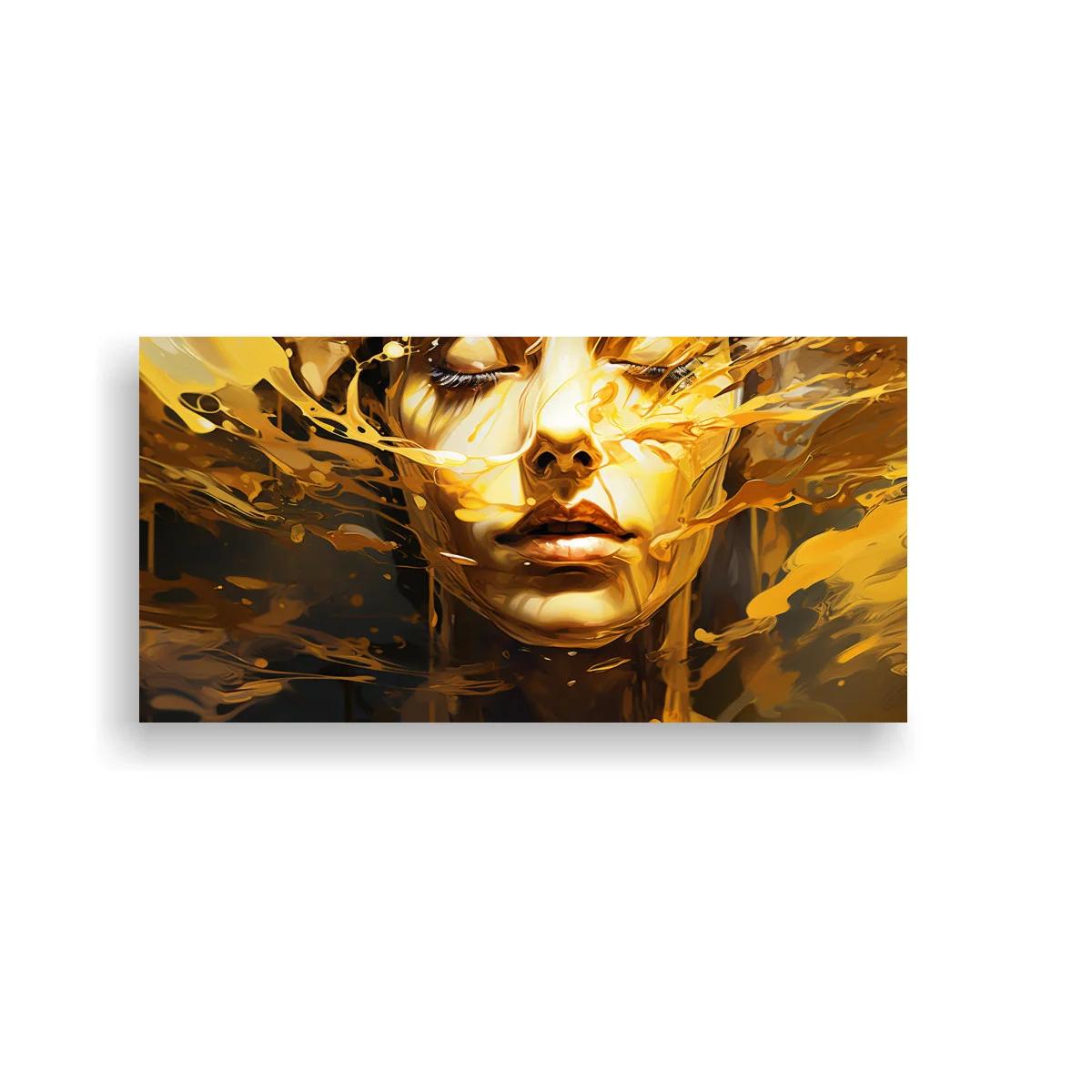 Cuadro rostro de mujer dorado con pintura derramada — imagen principal