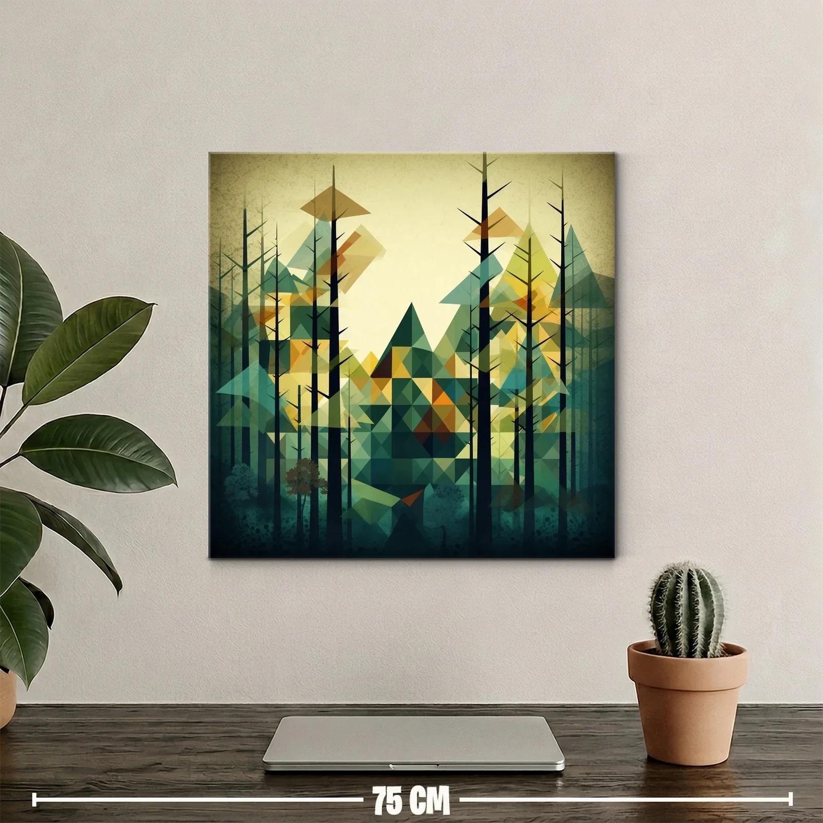 Bosque abstracto con triángulos en tonos verdes y ocres — miniatura 2