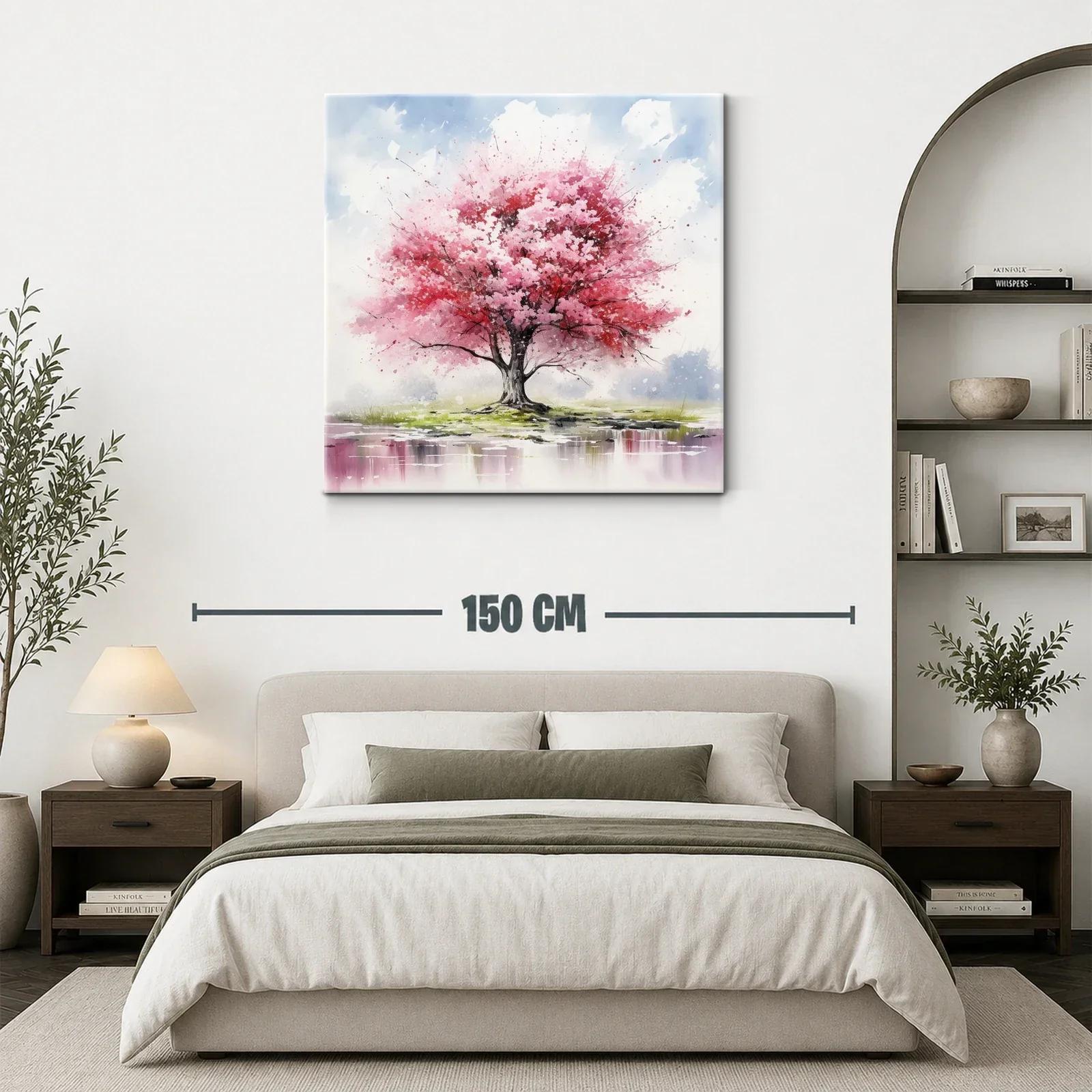 Árbol en flor con tonos rosas y paisaje sereno — miniatura 3
