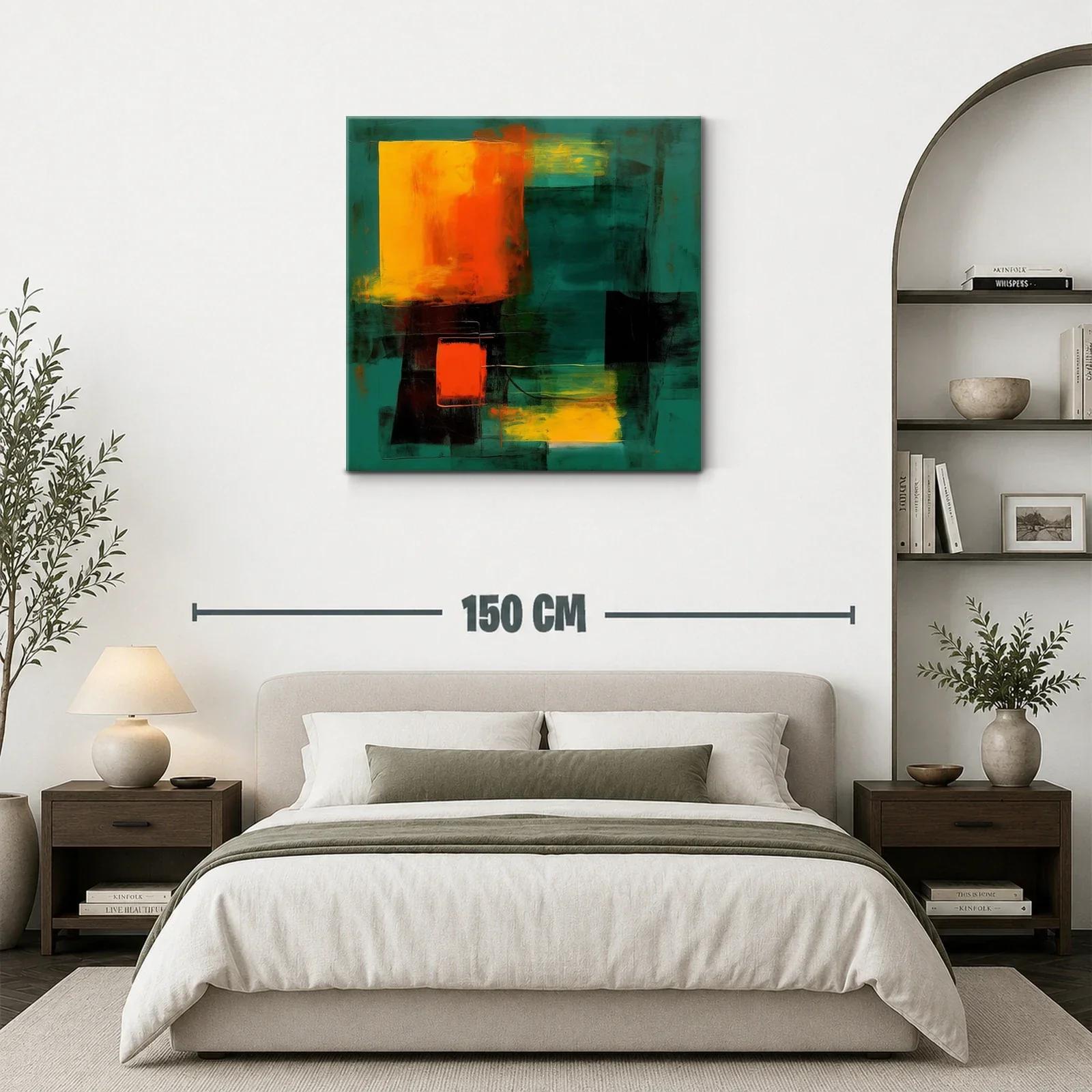 Cuadro abstracto con contraste vibrante en tonos verdes y naranjas — miniatura 3