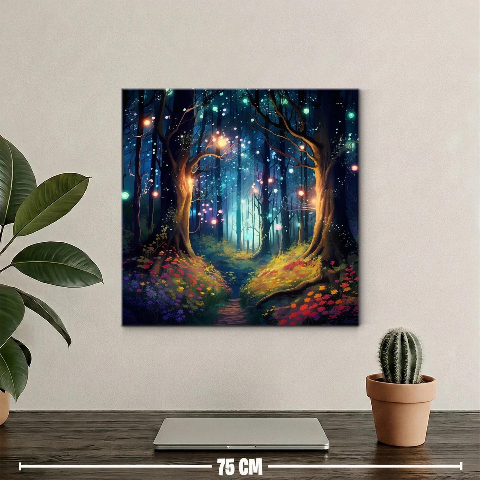 Bosque encantado con luces mágicas y flores vibrantes — miniatura 2