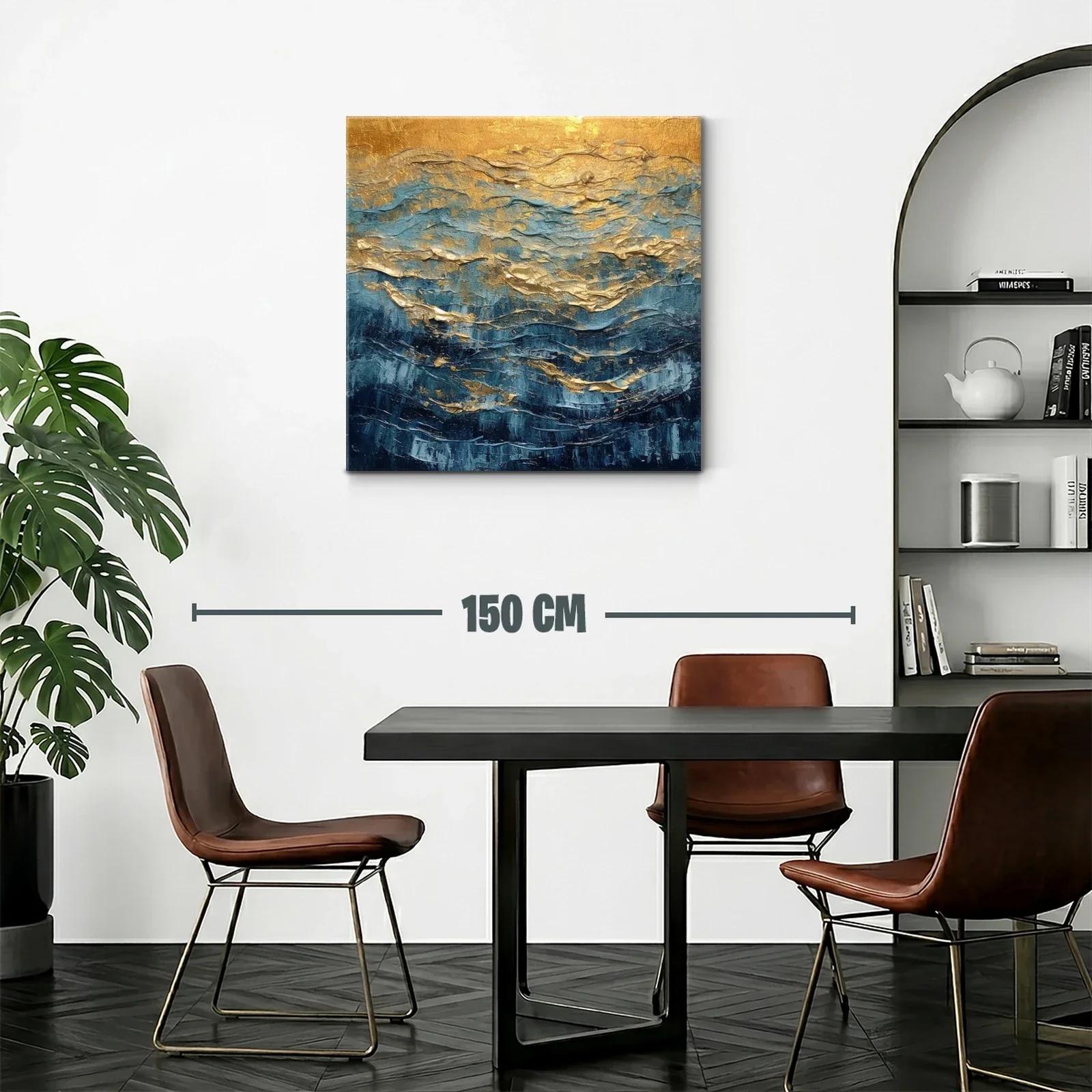 Cuadro abstracto con tonos dorados y azules vibrantes — miniatura 2