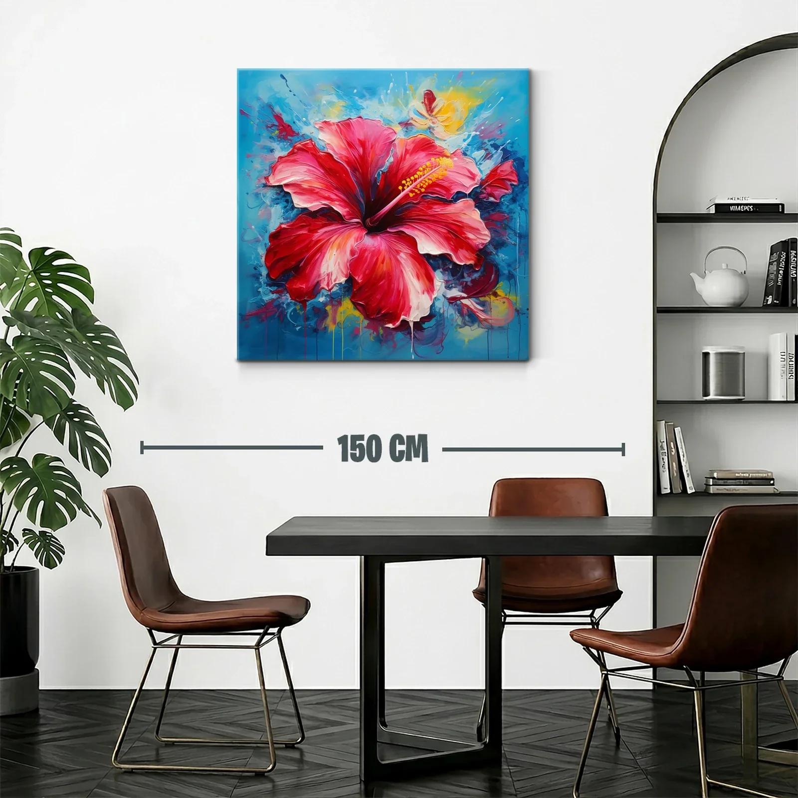 Vibrante cuadro con flor roja y fondo azul intenso — miniatura 2