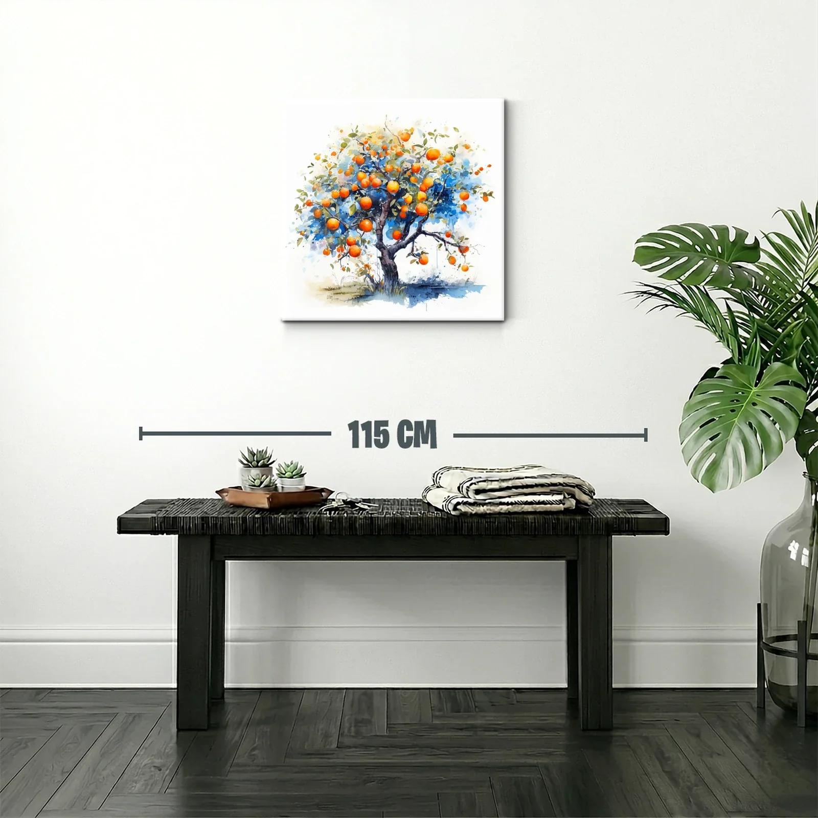 Árbol de naranjas vibrantes con fondo azul y blanco — miniatura 2
