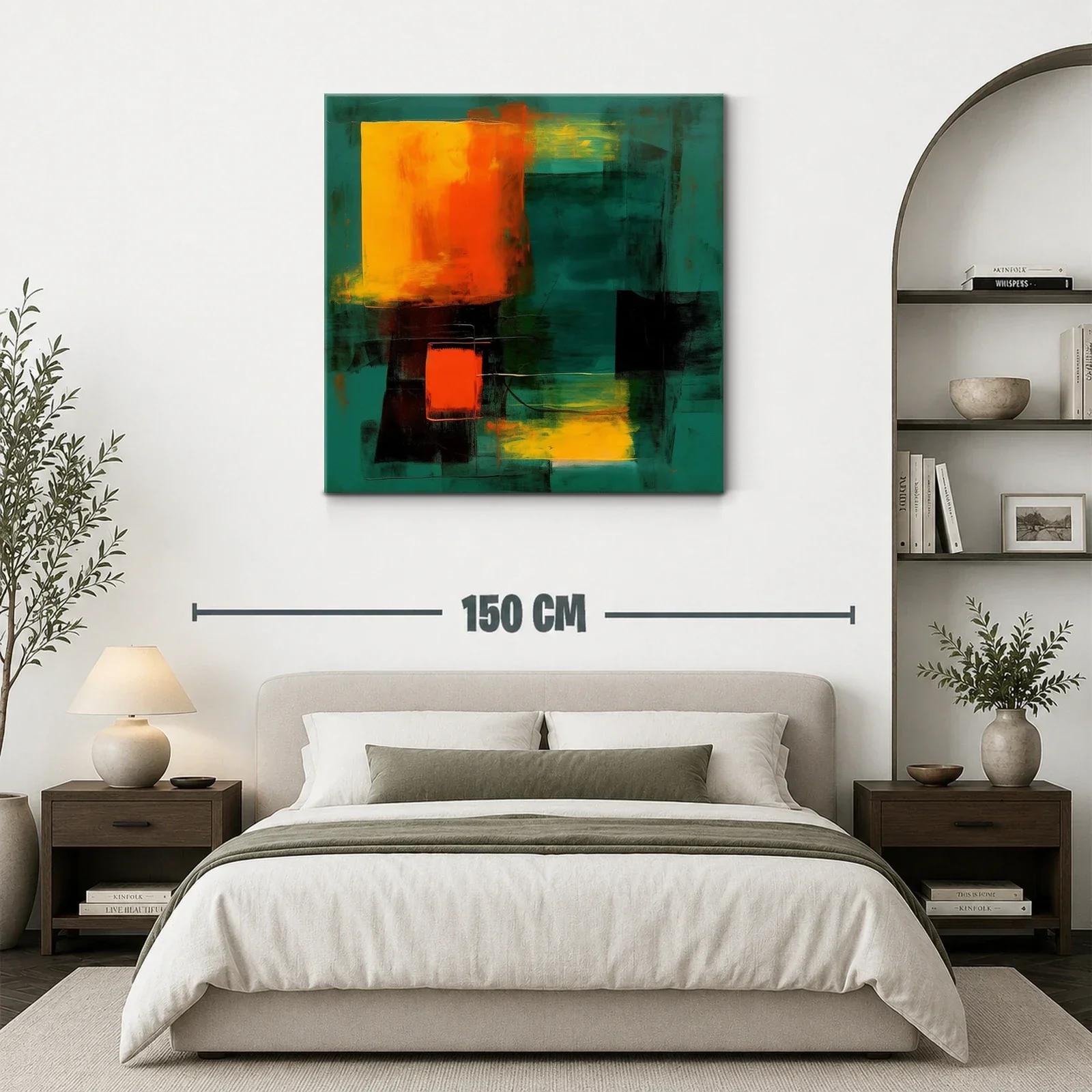 Cuadro abstracto con contraste vibrante en tonos verdes y naranjas — miniatura 3