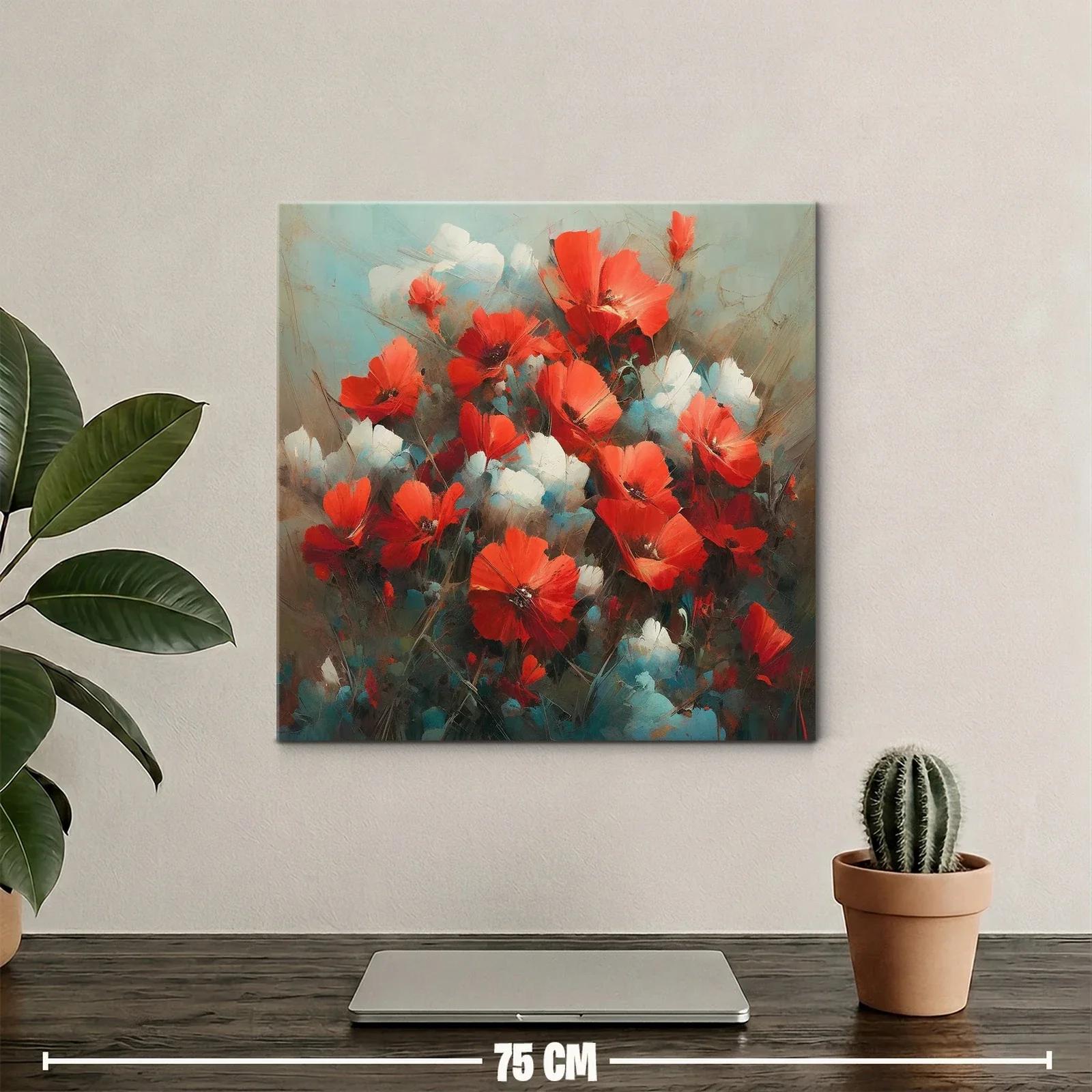 Cuadro floral con vibrantes amapolas rojas y detalles blancos — miniatura 2