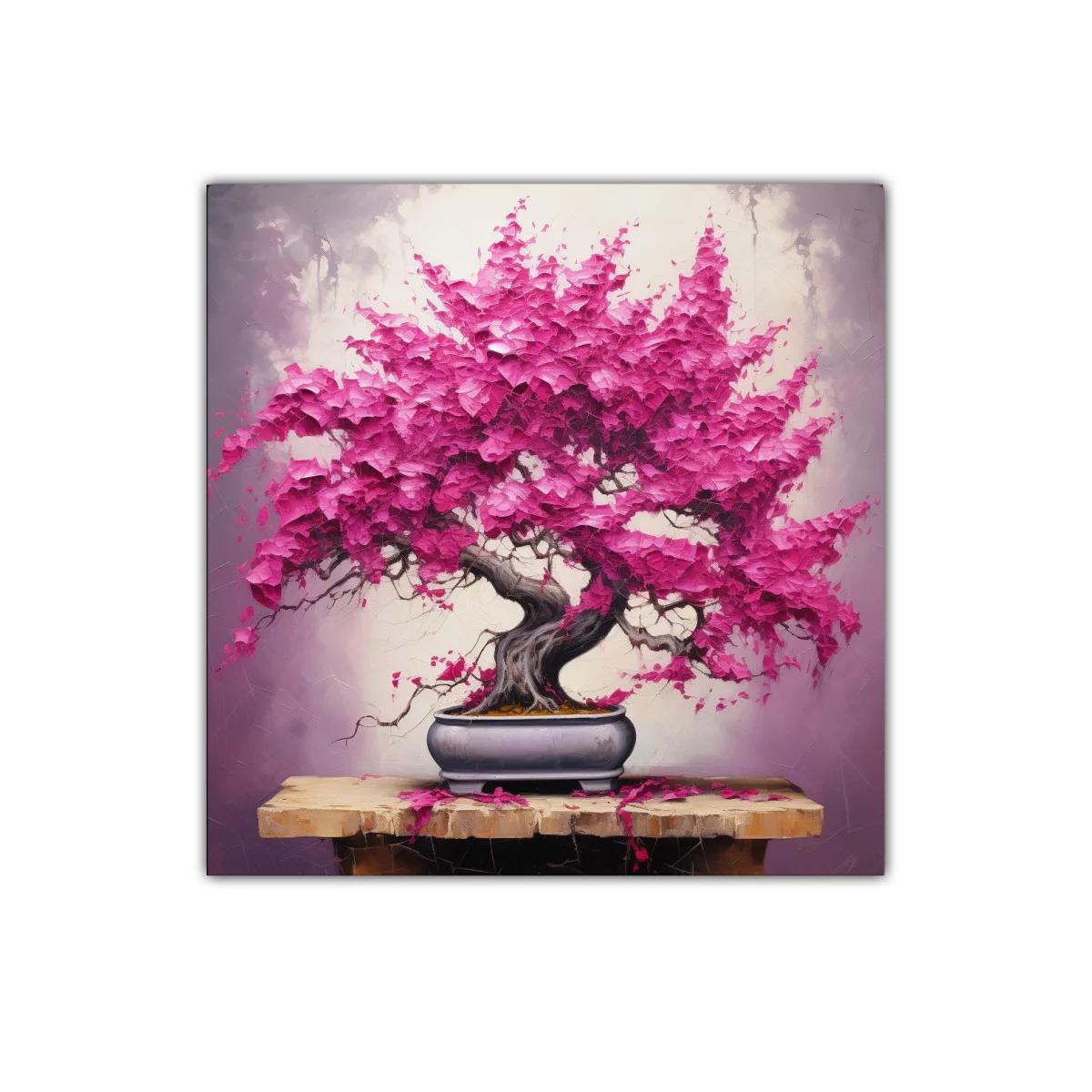 Cuadro decorativo con bonsái de hojas fucsias vibrantes — miniatura 1