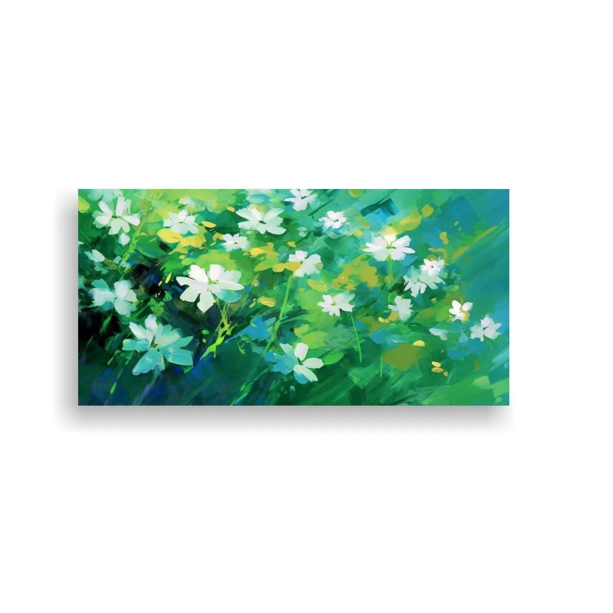 Cuadro de flores blancas silvestres con fondo verde y turquesa — imagen principal