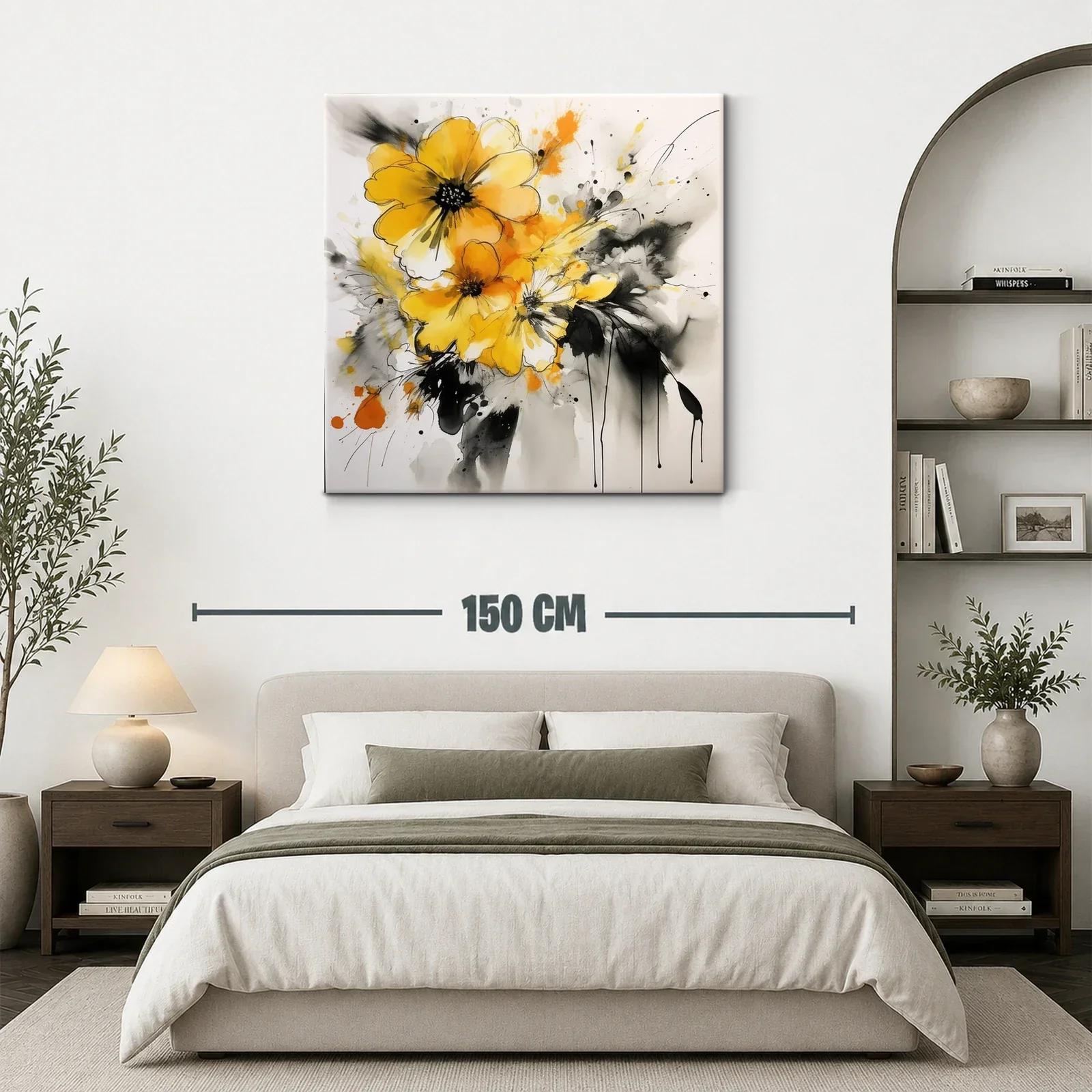 Cuadro floral expresivo en tonos amarillos y grises — miniatura 3