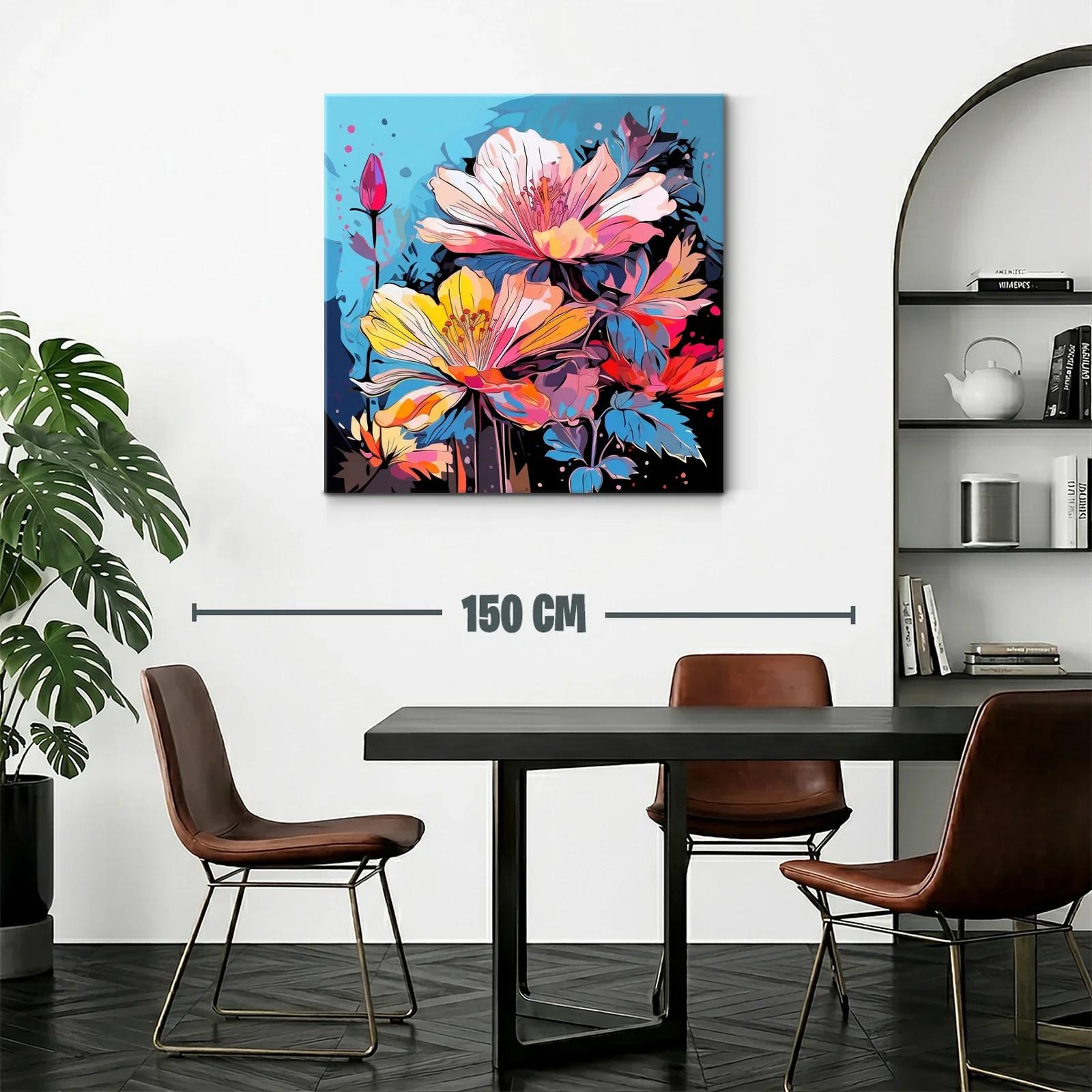 Cuadro floral con vibrantes tonos azules y rosas — miniatura 2
