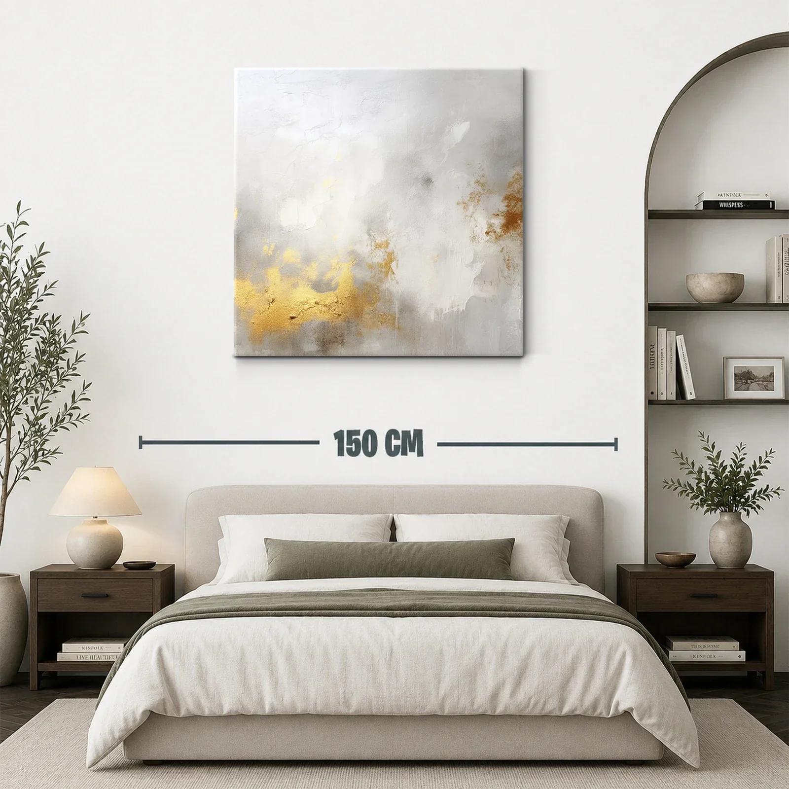Cuadro abstracto elegante en tonos oro y neutros — miniatura 3