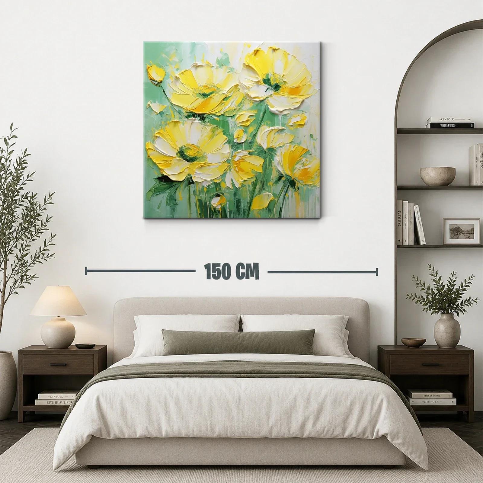 Cuadro floral en amarillo vibrante y verde suave — miniatura 3