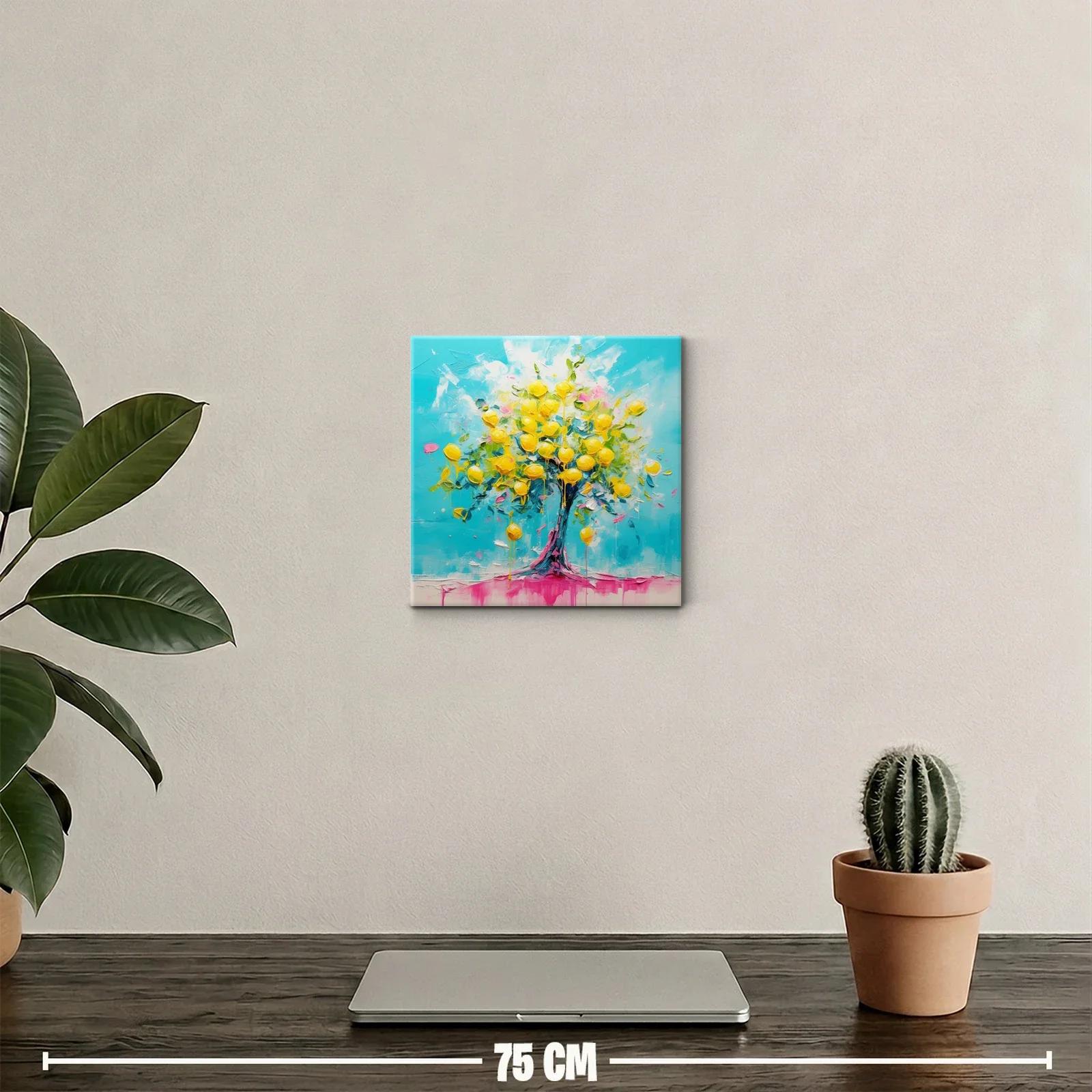 Árbol colorido con limones dorados y fondo celeste vibrante — miniatura 2