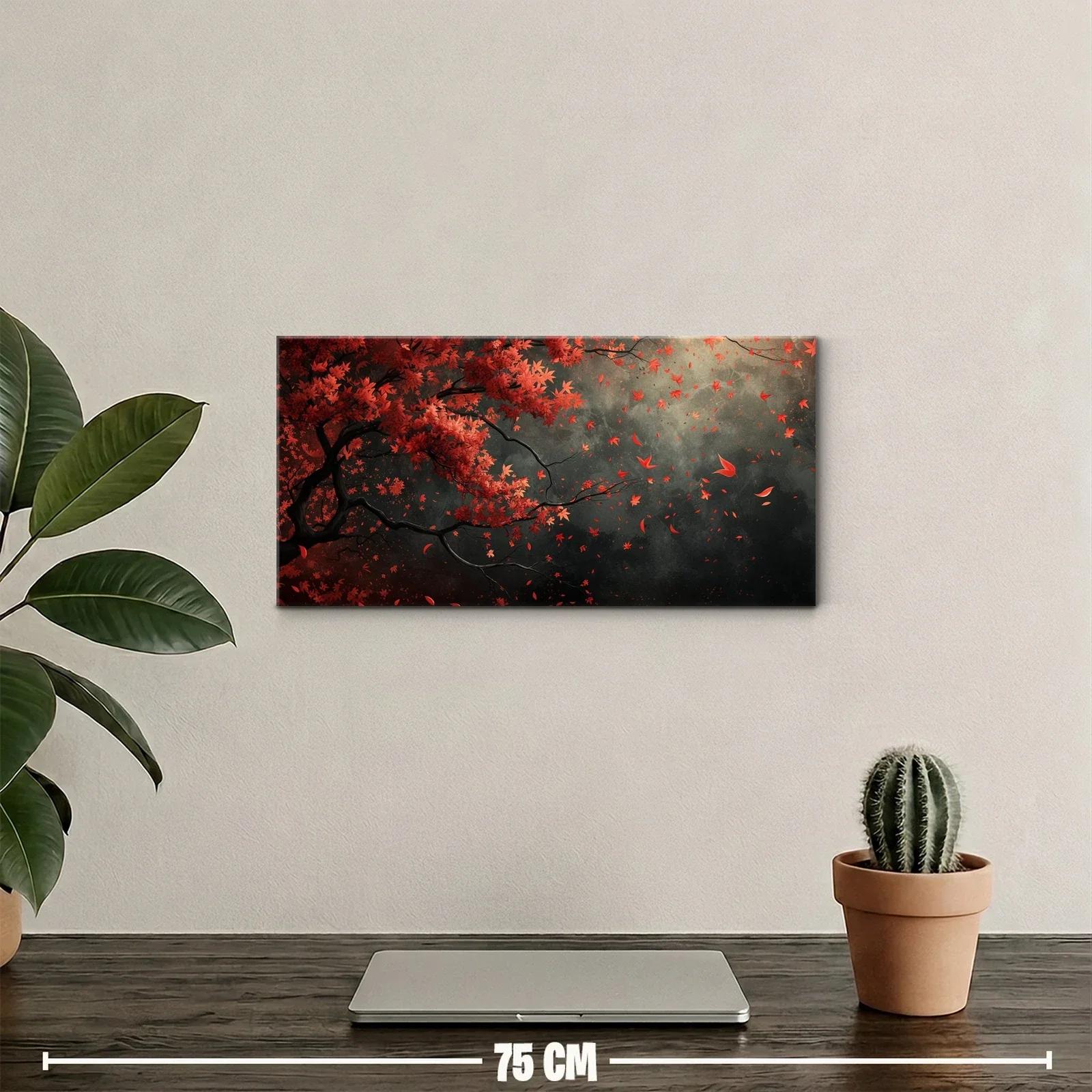Cuadro arce rojo con ramas oscuras y hojas flotando — miniatura 2