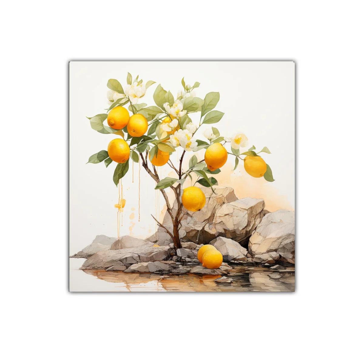 Cuadro decorativo con limonero y paisaje rocoso vibrante — miniatura 1
